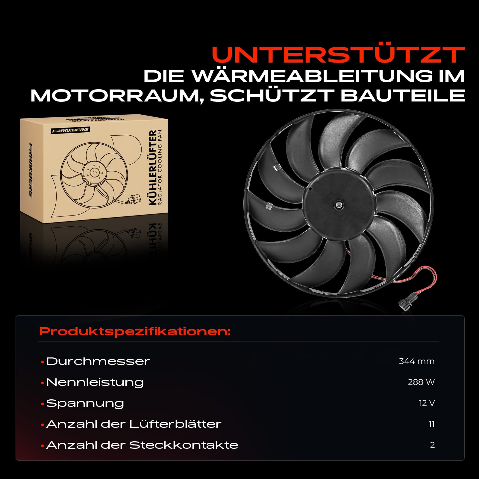 Frankberg Lüfter Motorkühlung Kühlerlüfter Kompatibel mit California T4 Camper 70J 7DJ 7DK 1.9L-2.8L 1994-2003 Transporter IV 70A 70H 7DA 7DH 1.9L-2.8L 1990-2003 Replace# 7D0959455