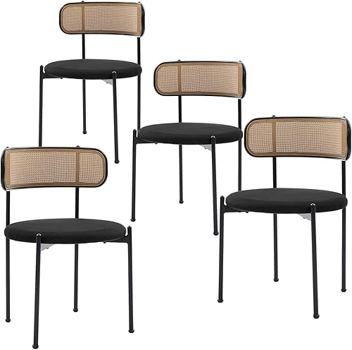 Miniatura 9 de Juego de 4 sillas de comedor de ratán, sillas modernas de mediados de siglo con ramo, sillas de cocina y comedor para sala de estar con patas de