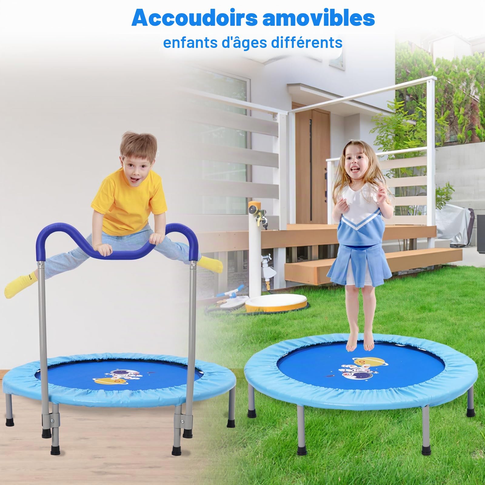 Trampoline Pliable de Fitness D'intérieur Pour Enfants, Adapté Aux Enfants de 3 ans,Idéal Pour le Fitness en Intérieur,en Extérieur et Dans le Jardin.Sa Capacité de Charge Maximale est de 120kg (Bleu)
