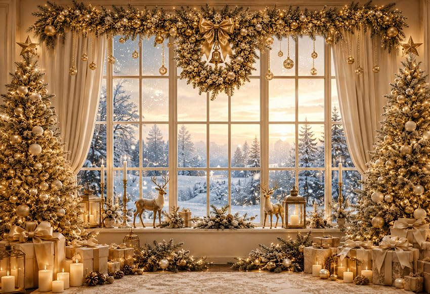 Toile de fond dorée sapin de Noël arrière-plan photo MEHOFOND grand format