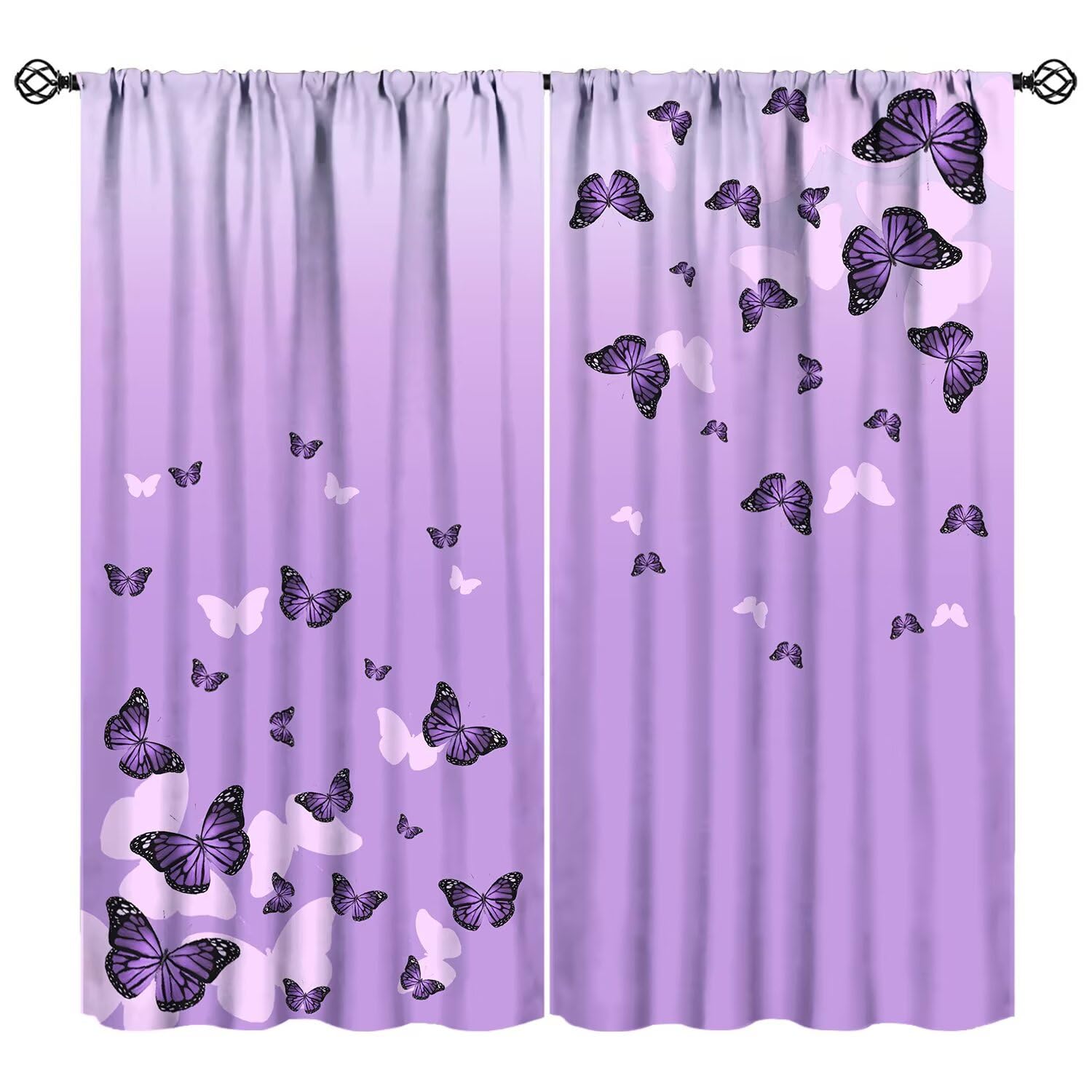 JESTRONRY Purple Butterfly Curtains,Romantic Fantasy Butterflies Print Window Drapes for Living Room Bedroom Kitchen Bathroom Home Decor 63" W X 63" L (Blackout)