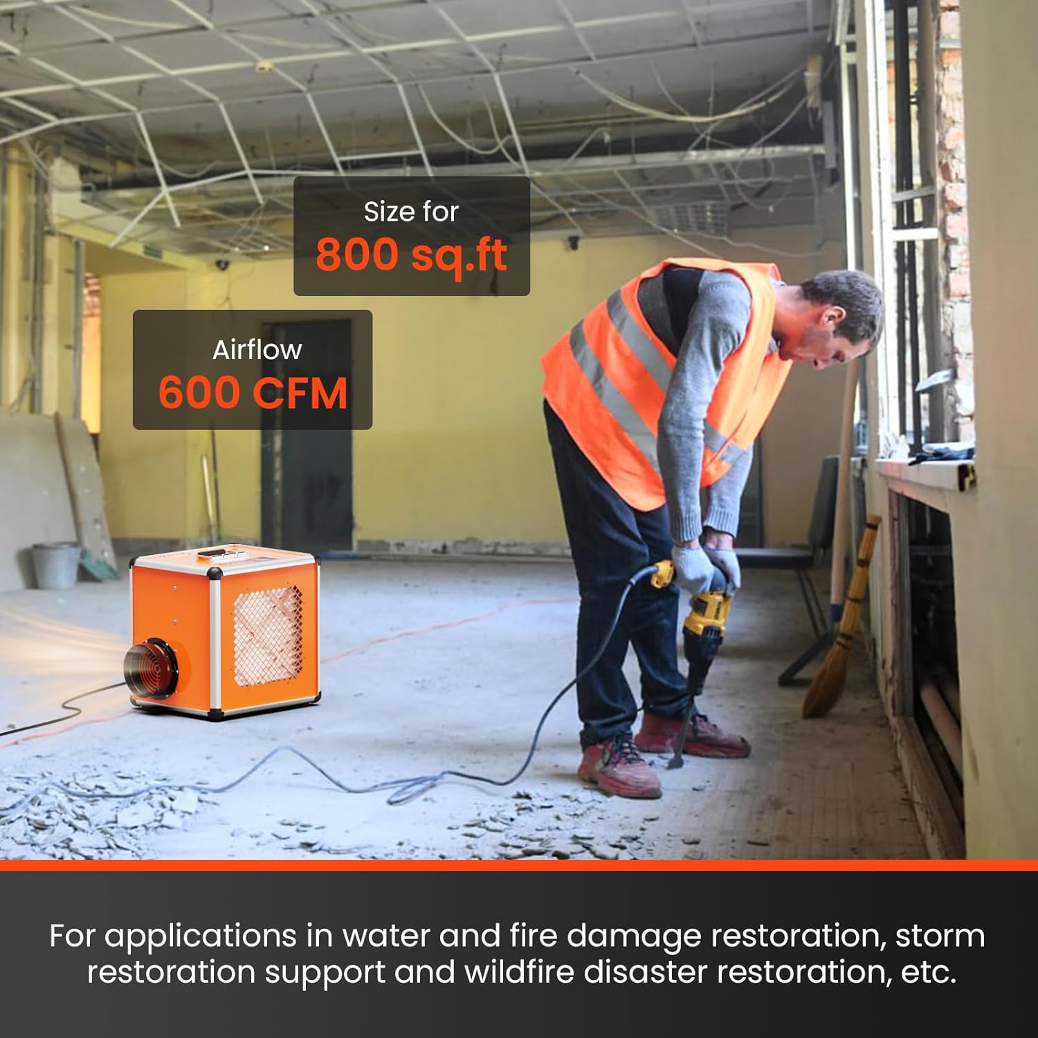 Abestorm Air Scrubber Commercial with UV-C Light, H13 HEPA Activated Carbon Filter, Negative Ion, Aluminium Air Purifier for Hospital, Renovation, Water and Fire Restoration, Up to 600 CFM