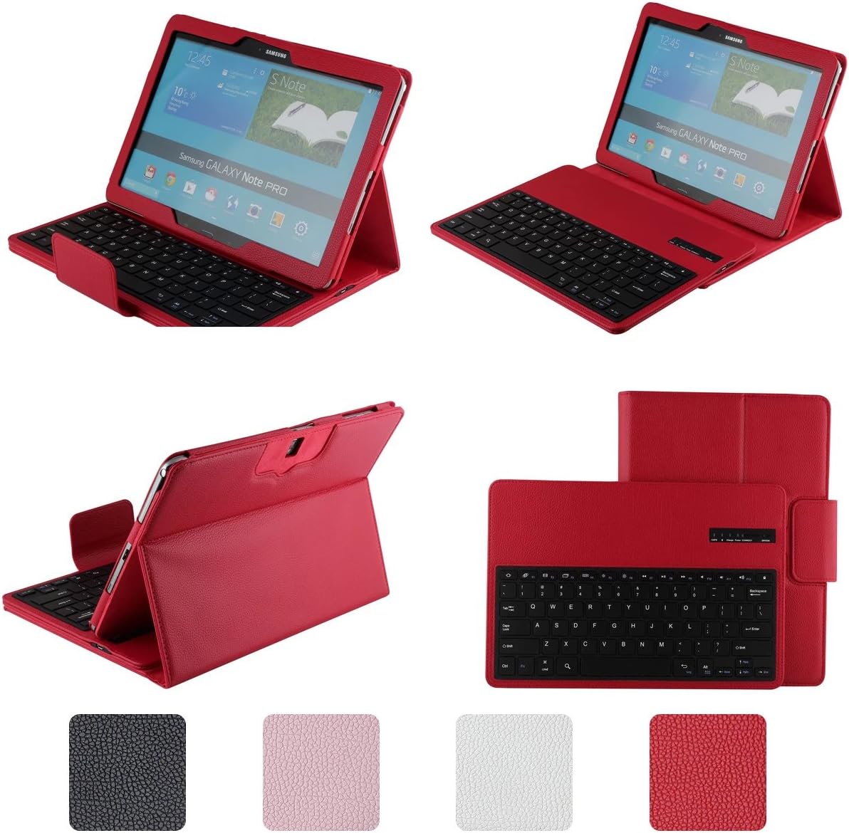VIIGOOTECH Case for Samsung Galaxy Note Pro 12.2 Inch SM-T900 / T905 PU Leather Keyboard Case Cover Stand (Red)