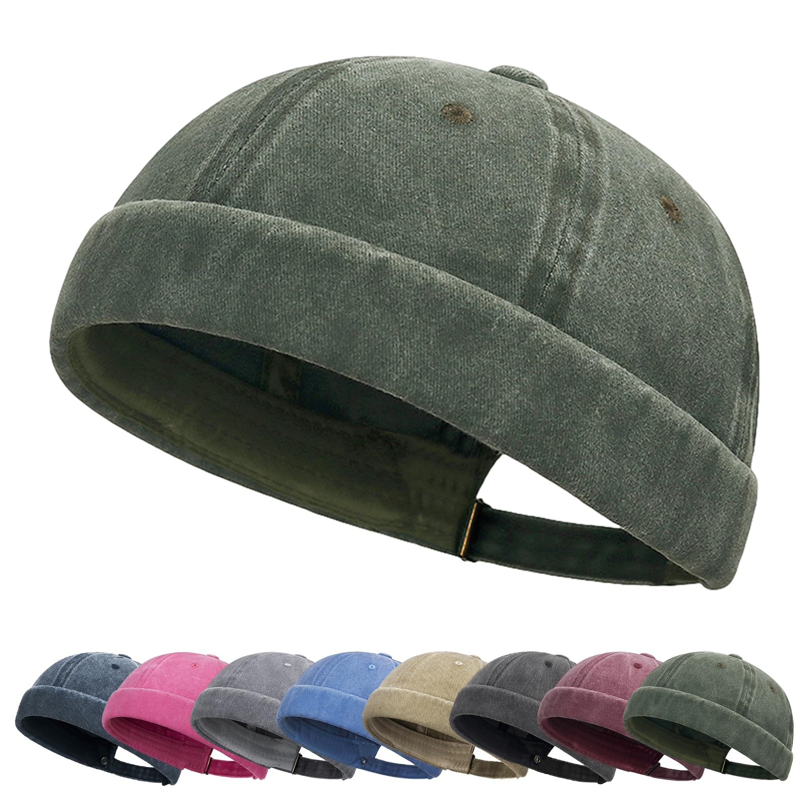 Tiakay Docker-Cap Herren Seemannsmütze Hafenmütze Basecap Tragbar Brimless Rolled Cuff Harbour Vintage Distressed-Baumwolle Mütze Ideal Für Angeln, Wandern Und Outdoor-Aktivitäten (Dunkelgrün)