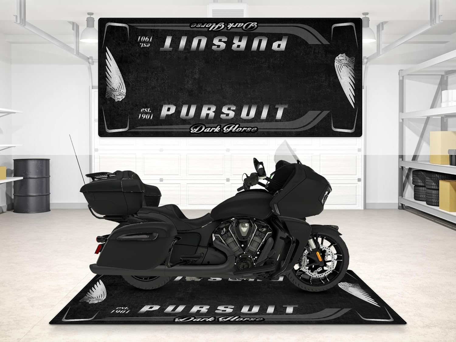 MPM Motorcycle Mat for Pursuit Dark Horse Washable Non-Slip Oil & Water Resistant Parking Pitmat for Garage, Showroom, Workshop Use | Black Smoke - Size 1 : 86.6 x 39.4/220 x 100 cm