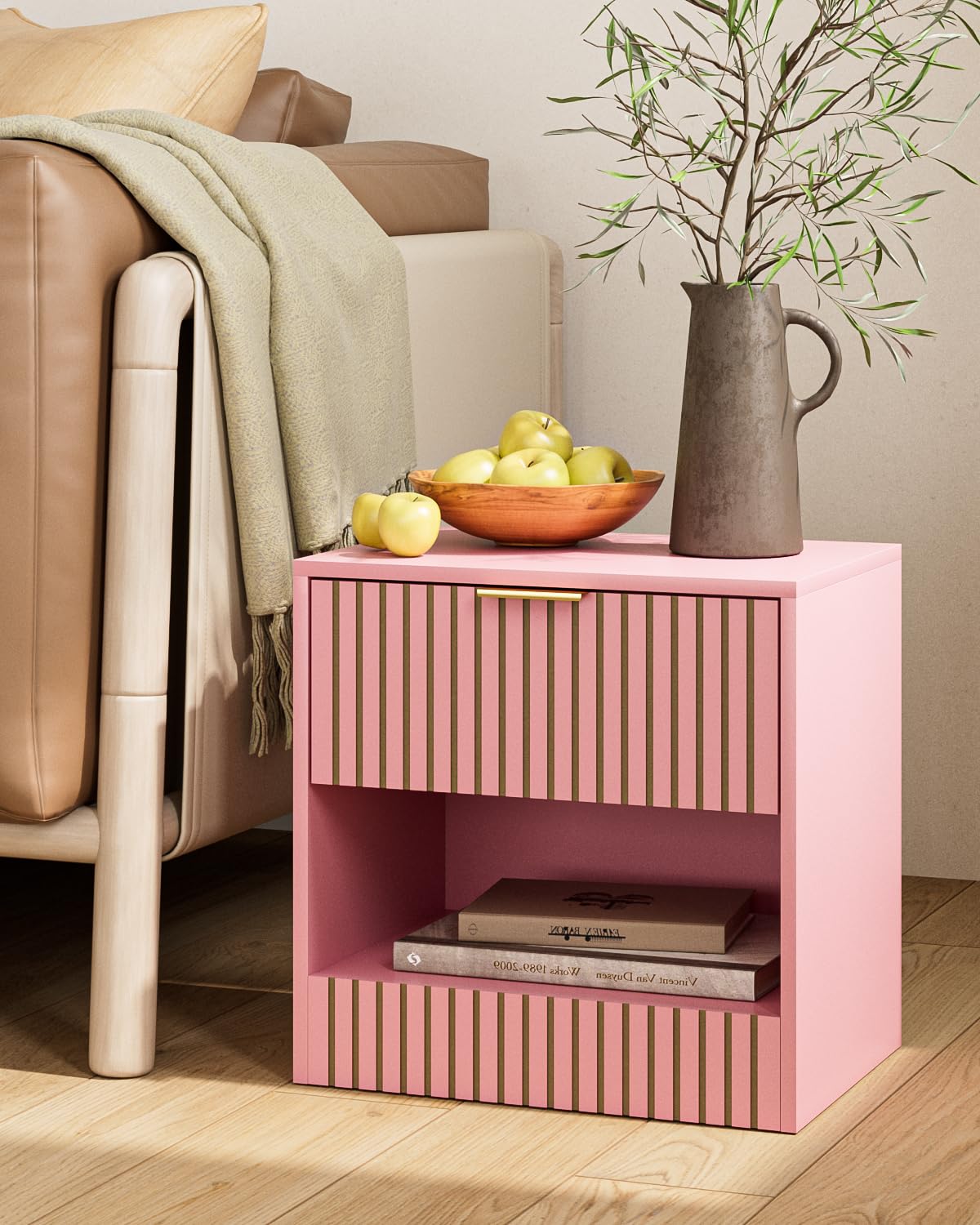 HEYZOEY Petite table de chevet rose avec tiroir et compartiment moderne
