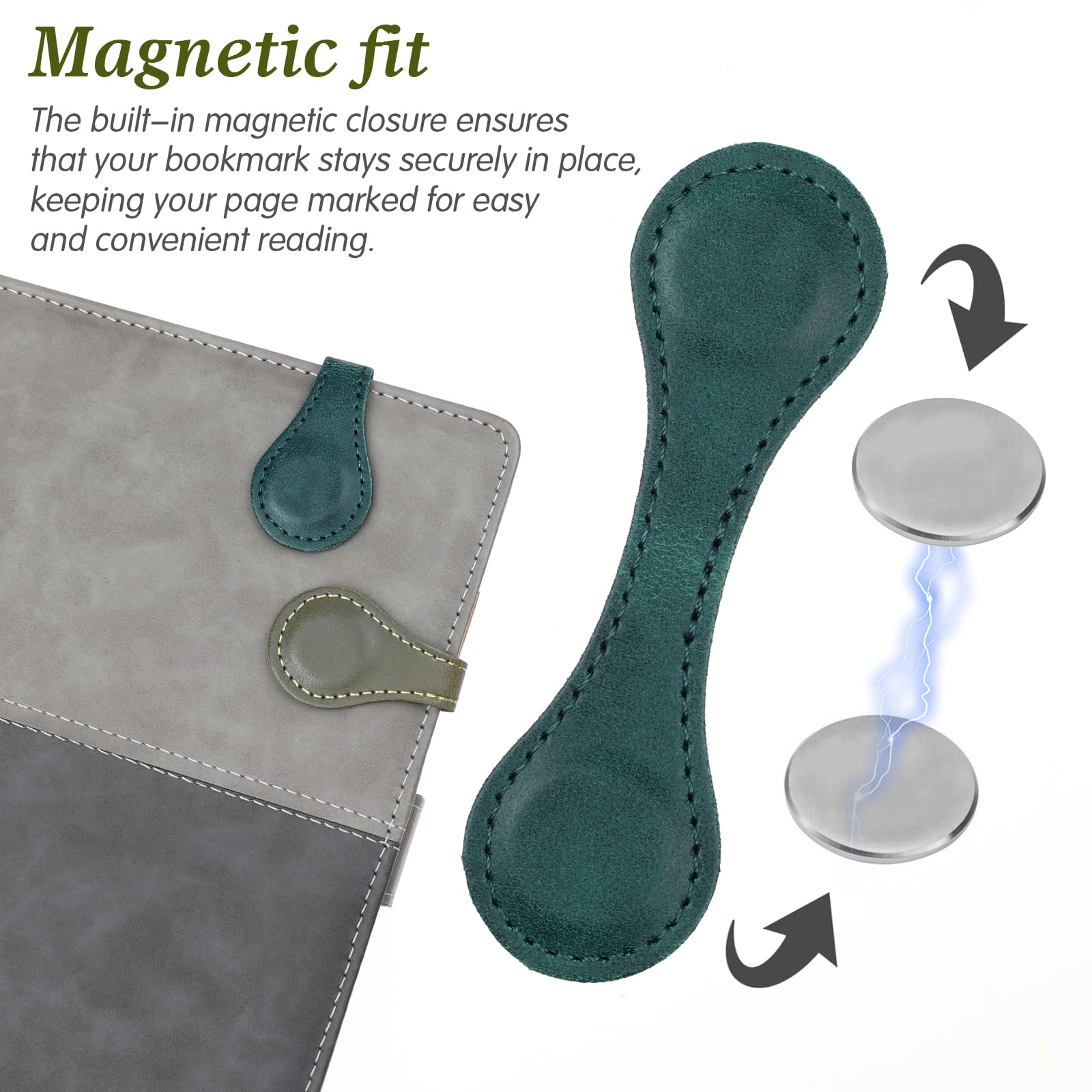 2 Segnalibri Magnetici In Pelle Vintage - Per Lettura, Regalo Per Appassionati Di Libri - Design Retrò Artigianale - Foto 9