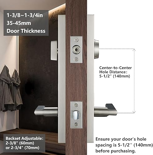 Miniatura 10 de SNBTLA Manija de puerta delantera negra mate  Juego de cerradura de puerta de entrada moderna con cerrojo, palanca de puerta exterior 3 llaves para