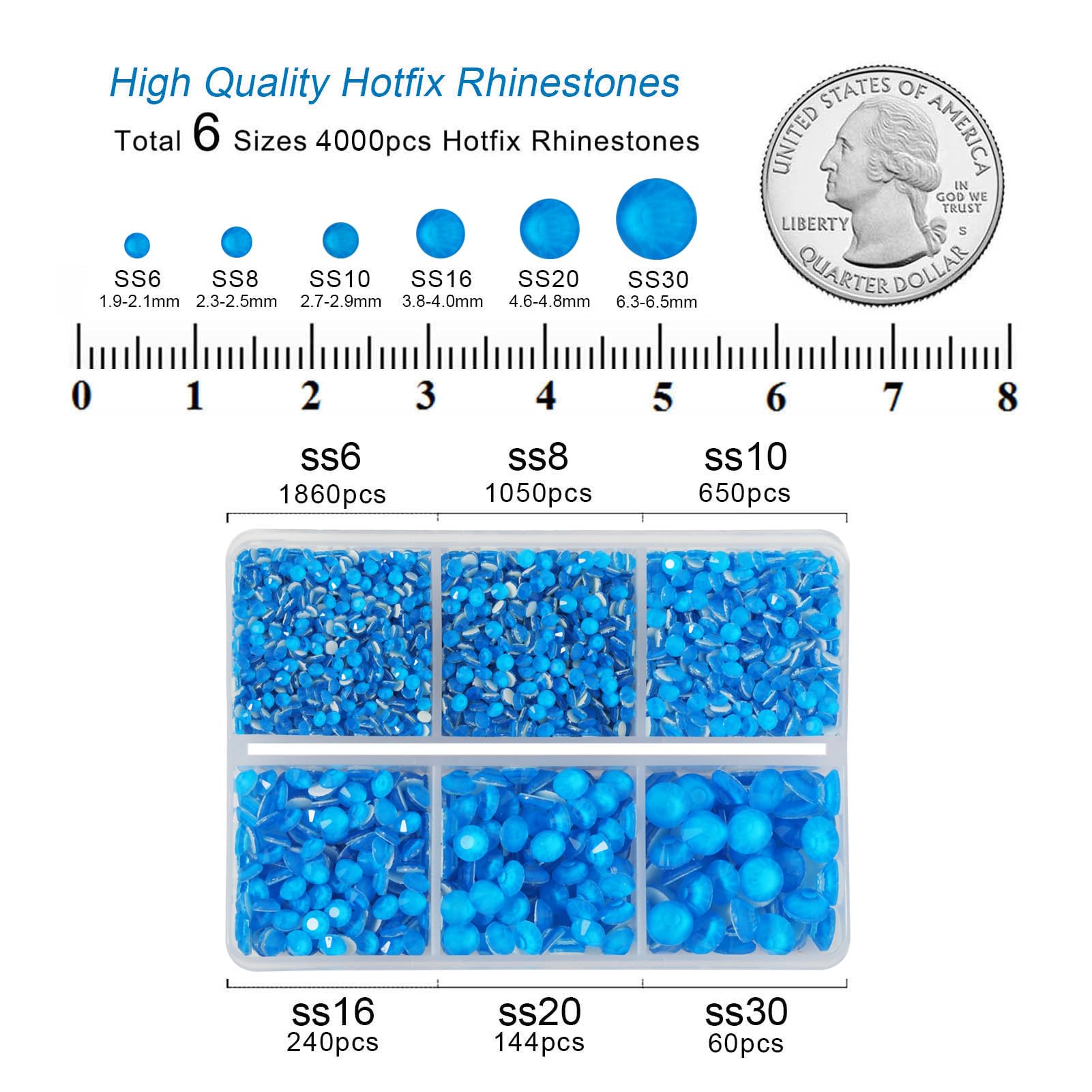 BEADSLAND Hotfix Rhinestones,4000 PCS Blue Rhinestones for Clothes Crafts Mixed 6 Sizes with Wax Pencil and Tweezers Kit,SS6-SS30,Neon Blue - Image 4