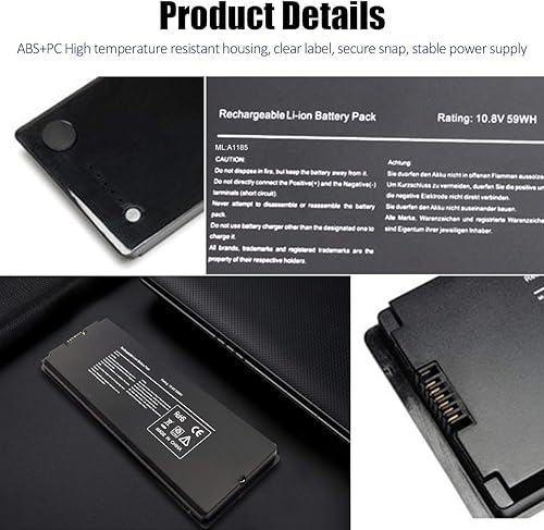Miniatura 3 de SOLICE Batería para portátil A1185 A1181 para Apple MacBook de 13 pulgadas, A1185, A1181, MA561, MA561FE/A, MA561G/A, MA561J/A [10.8V 59Wh negro]