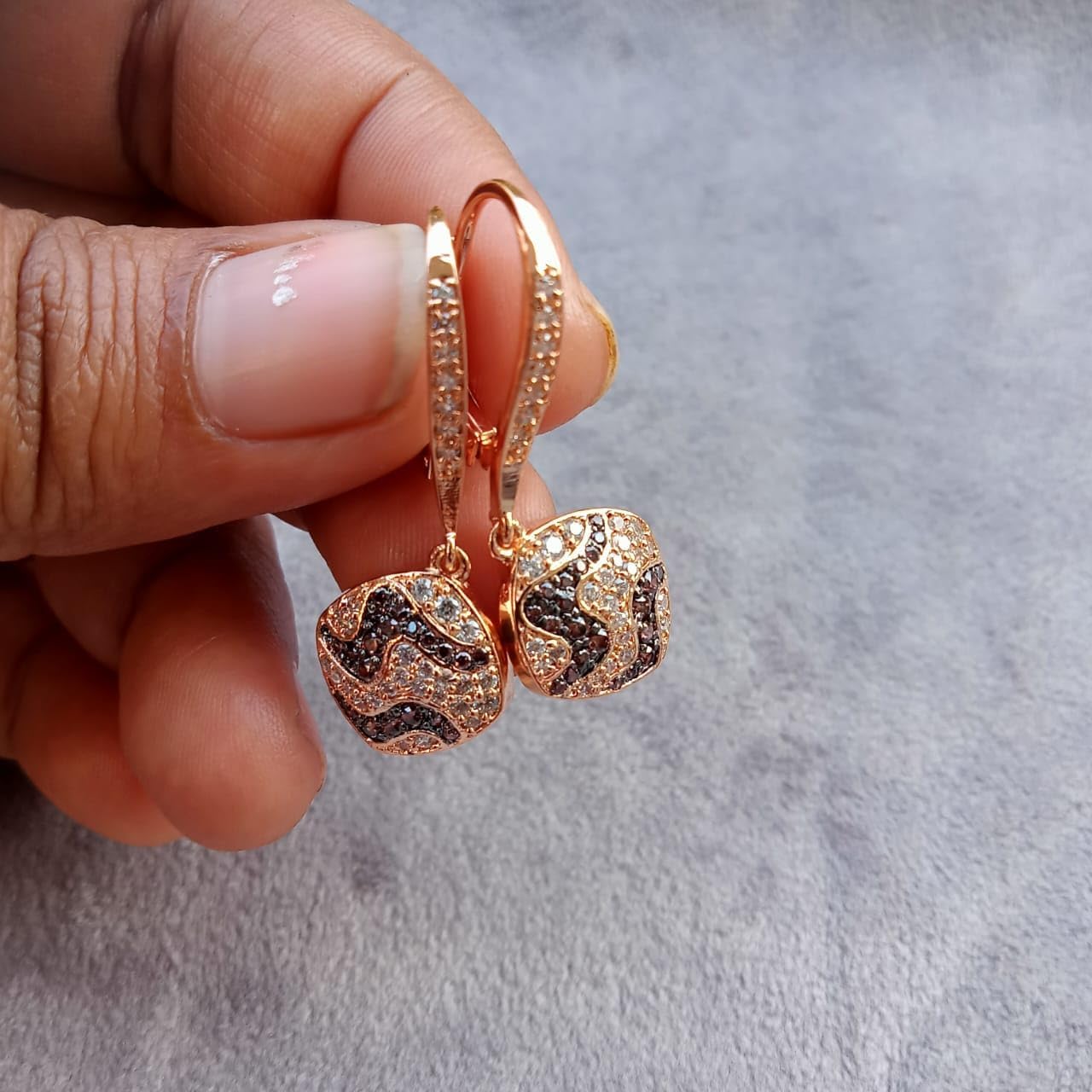 2.00 Ct Round Cut Simulated Brown & White Diamond Drop/Dangle Women's Wedding & Engagement/Anniversary/Valentine Special Earrings For Gift 14 k Rose Gold Plated 925 Silver