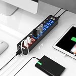 USB Hub, atolla Powered USB 3.0 Hub, 11-Port USB Splitter(7 USB 3.0 Data Ports+4 USB 3.0 Smart Charging Ports) with Individual On/Off Switches and 12V/4A Power Adapter for High Power USB Devices