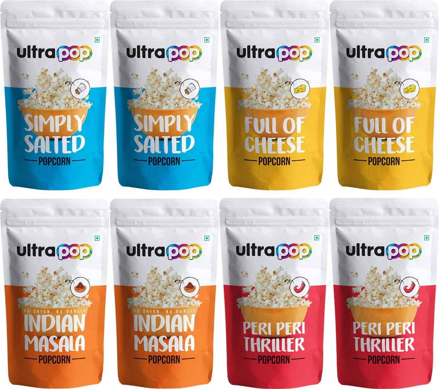 Ultrapop Indian Masala, Cheese, Salted & Peri Peri Thriller Popped Popcorn | New & Trendy Flavours | Ready To Eat Popcorn | Healthy & Premium Snack