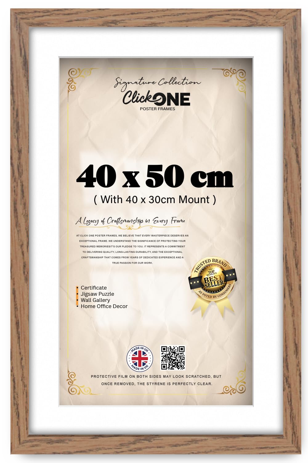 Click One Poster Frame 40 X 50 Cm With 40 X 30 Cm White Mount And Premium Acrylic Glazing 16 X 20 Inch Image Size Suitable For Paintings And Photographs For Home Or Art Gallery Displays Dark Oak
