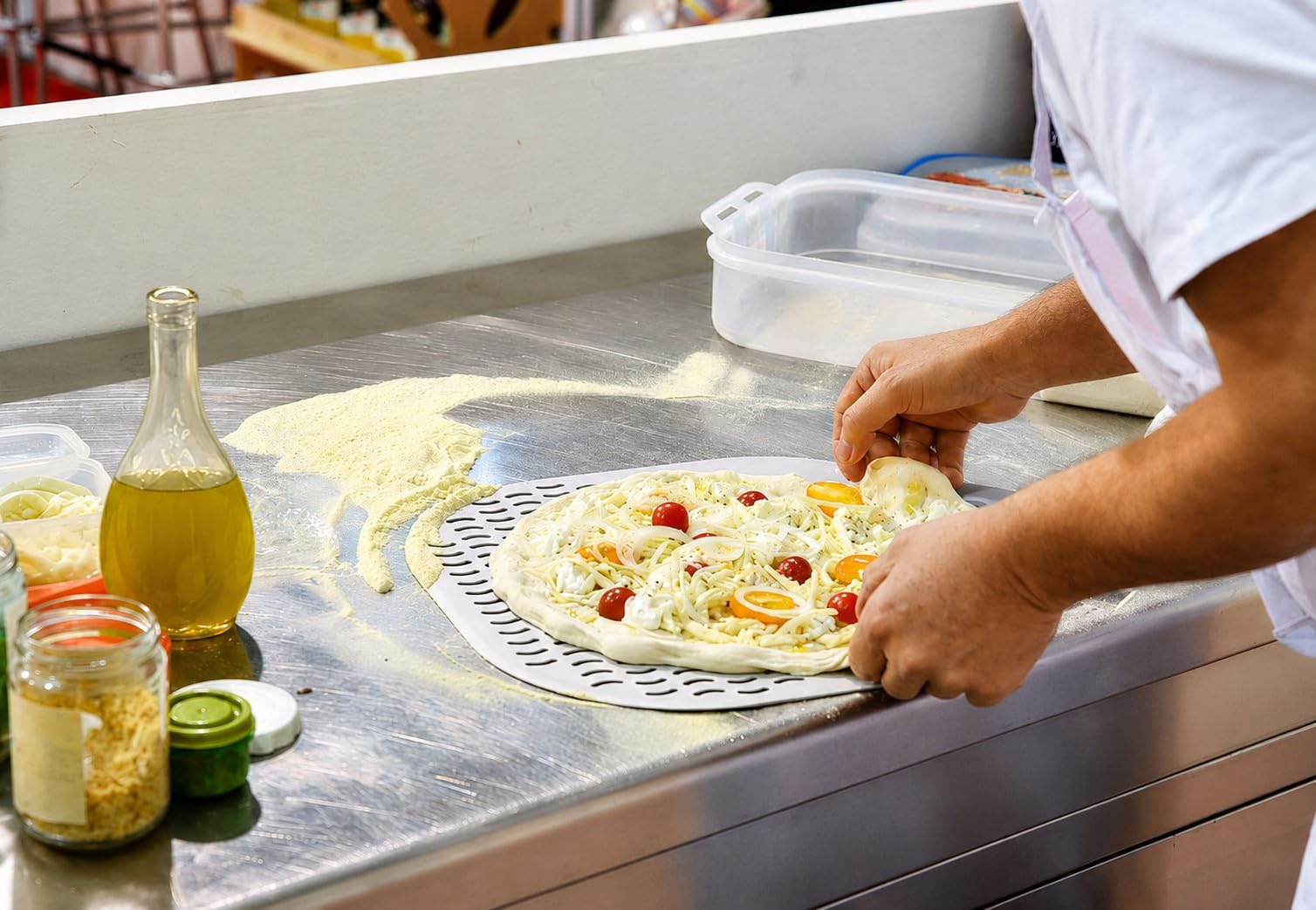 GIEMME - Pelle à Pizza Perforée Personnalisable – Pour Pizzas Ø 36 cm – Pelle pour Four à Bois (Tête Ø 36 cm Personnalisée, Manche 120 cm)