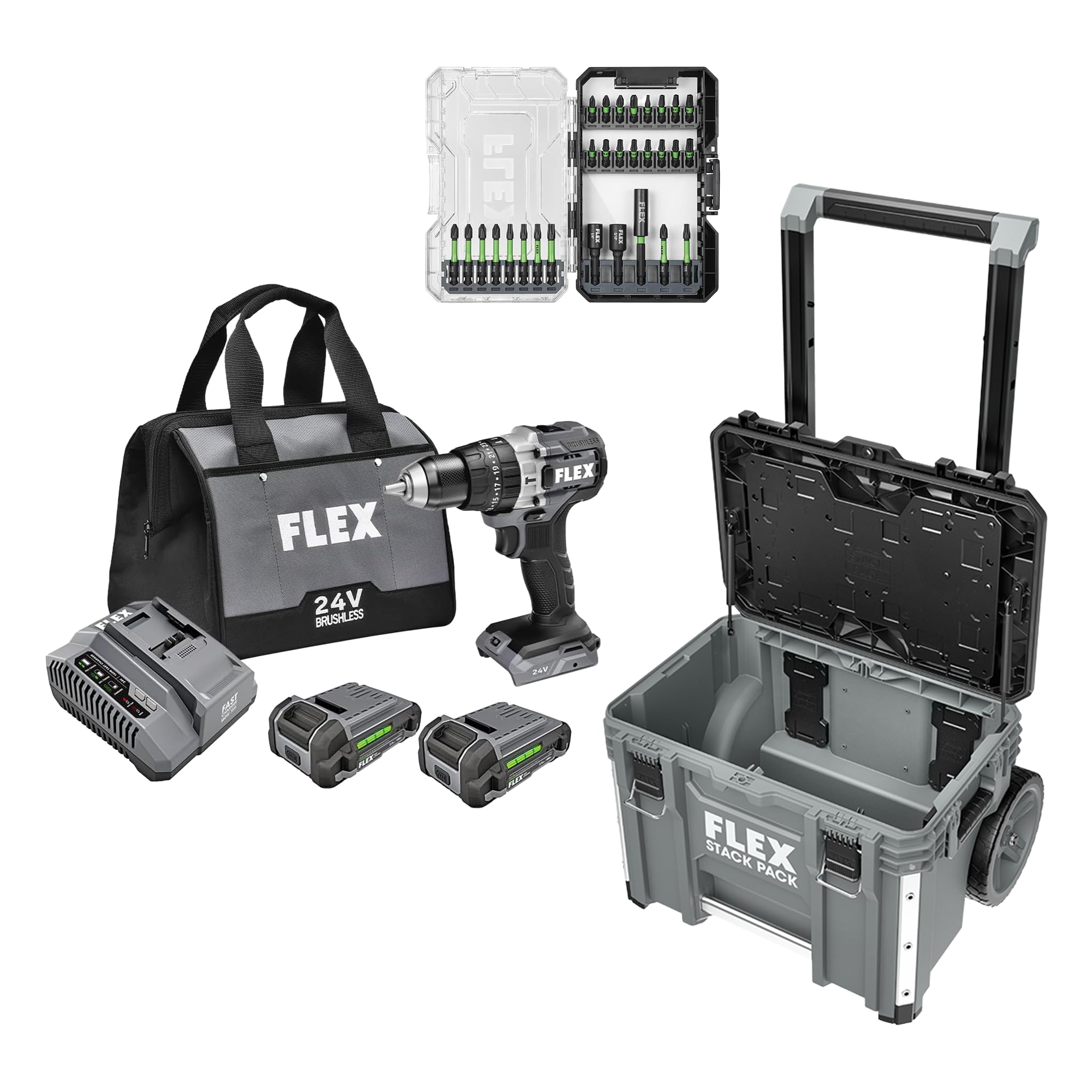 FLEX FX1251-2A Hammer Drill Kit with STACK PACK Tool Box and Bit Set