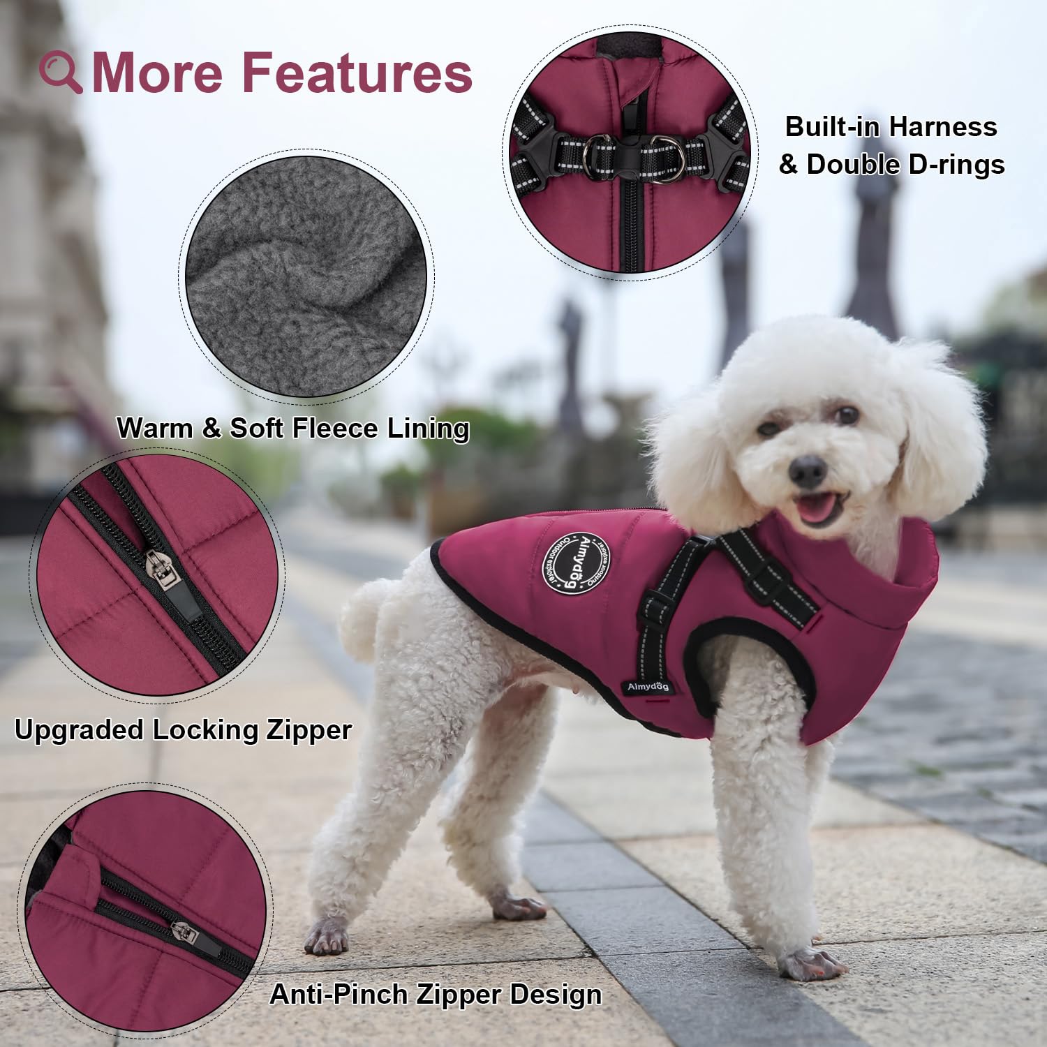 Abrigo de invierno para perro, chaqueta cálida para perro, chaleco reflectante ajustable de forro polar con arnés integrado, chaqueta de nieve para mascotas resistente al viento, traje de