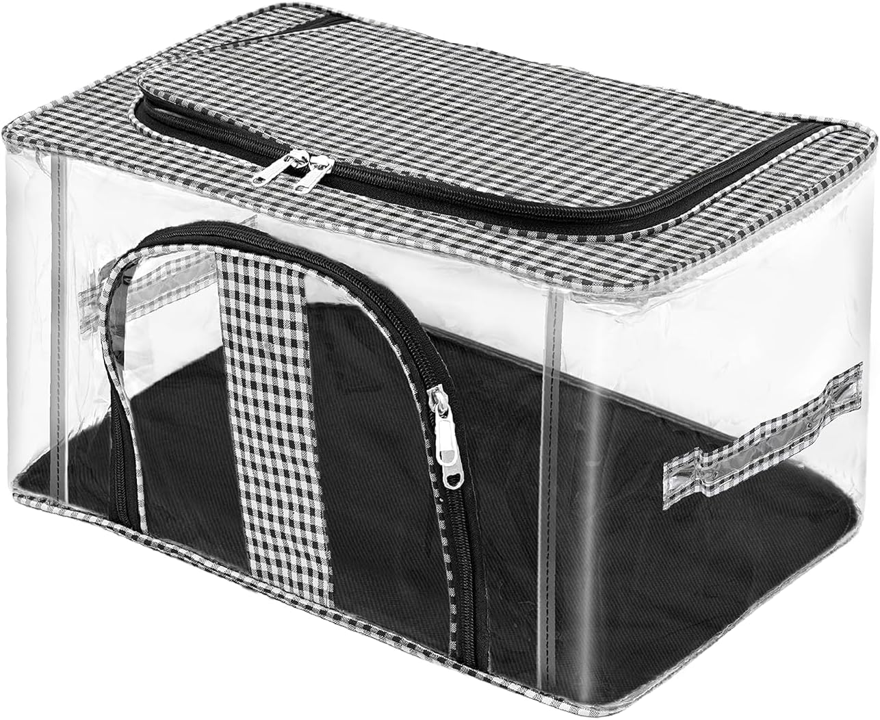 Nylon 33 L PVC Transparent Moisture Proof Storage box for Clothes Closet Wardrobe Organizer for Clothes Saree Bags with Carry Handle (Transparent Checks, 44 x 31 x 24 cm)