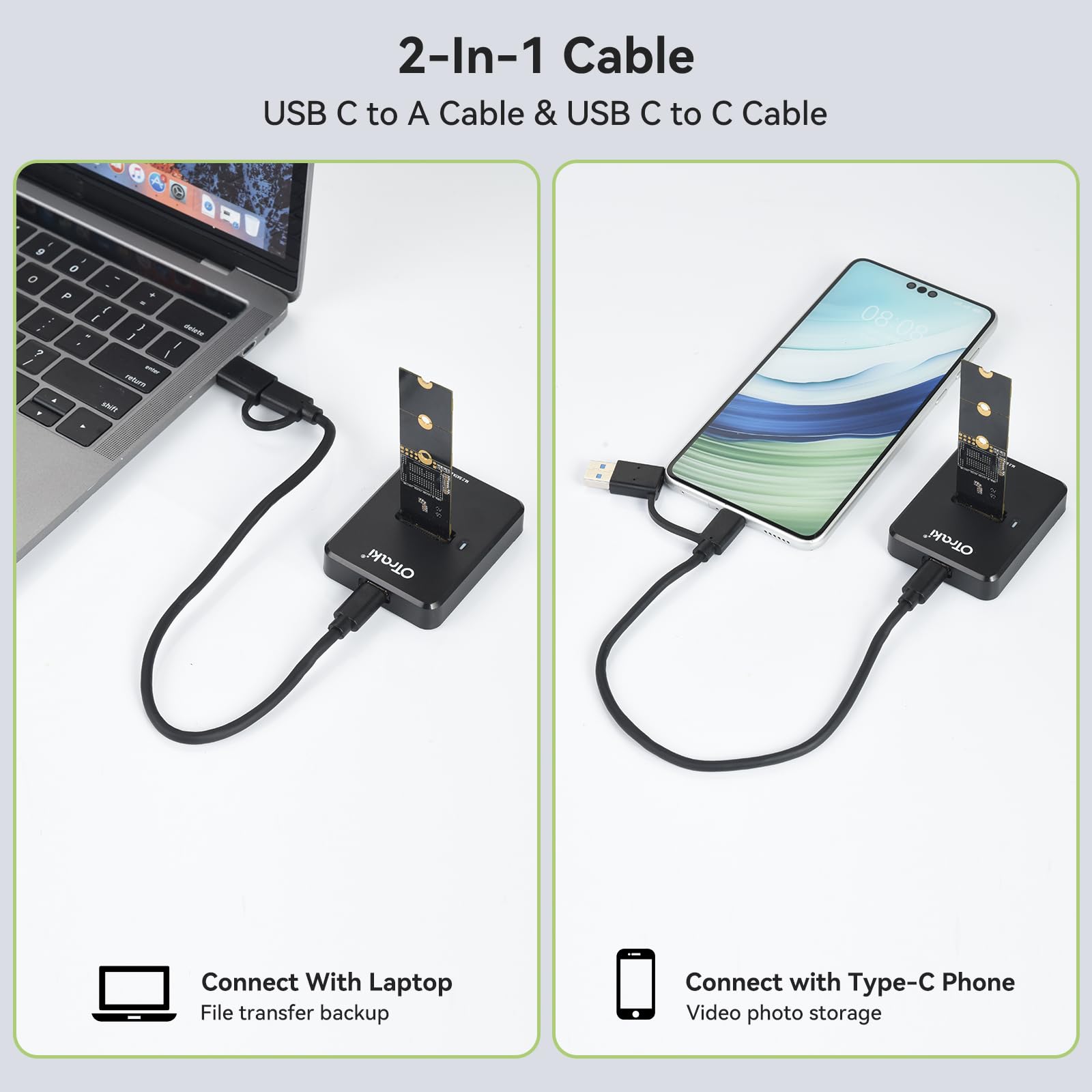 OTraki Station d'accueil M.2 NVMe & SATA, USB 3.1 Gen 2 10Gbps Adaptateur USB NVMe pour Clé M-Key B&M-Key, Adaptateur Double Protocole M2 Boîtier SSD pour 2230 2242 2260 2280 SSDs