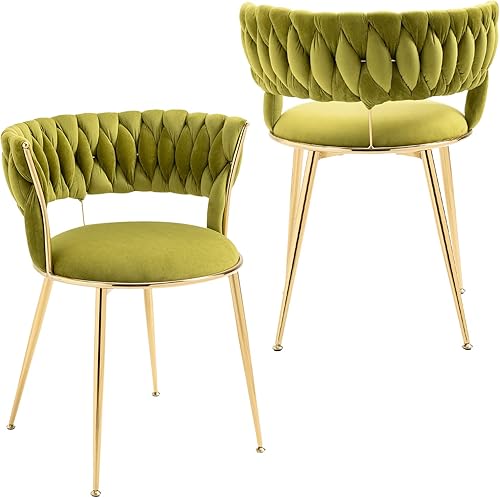 LETESA Juego de 2 sillas de comedor de terciopelo con diseño de respaldo hueco tejido a mano, sillas decorativas modernas tapizadas con patas de