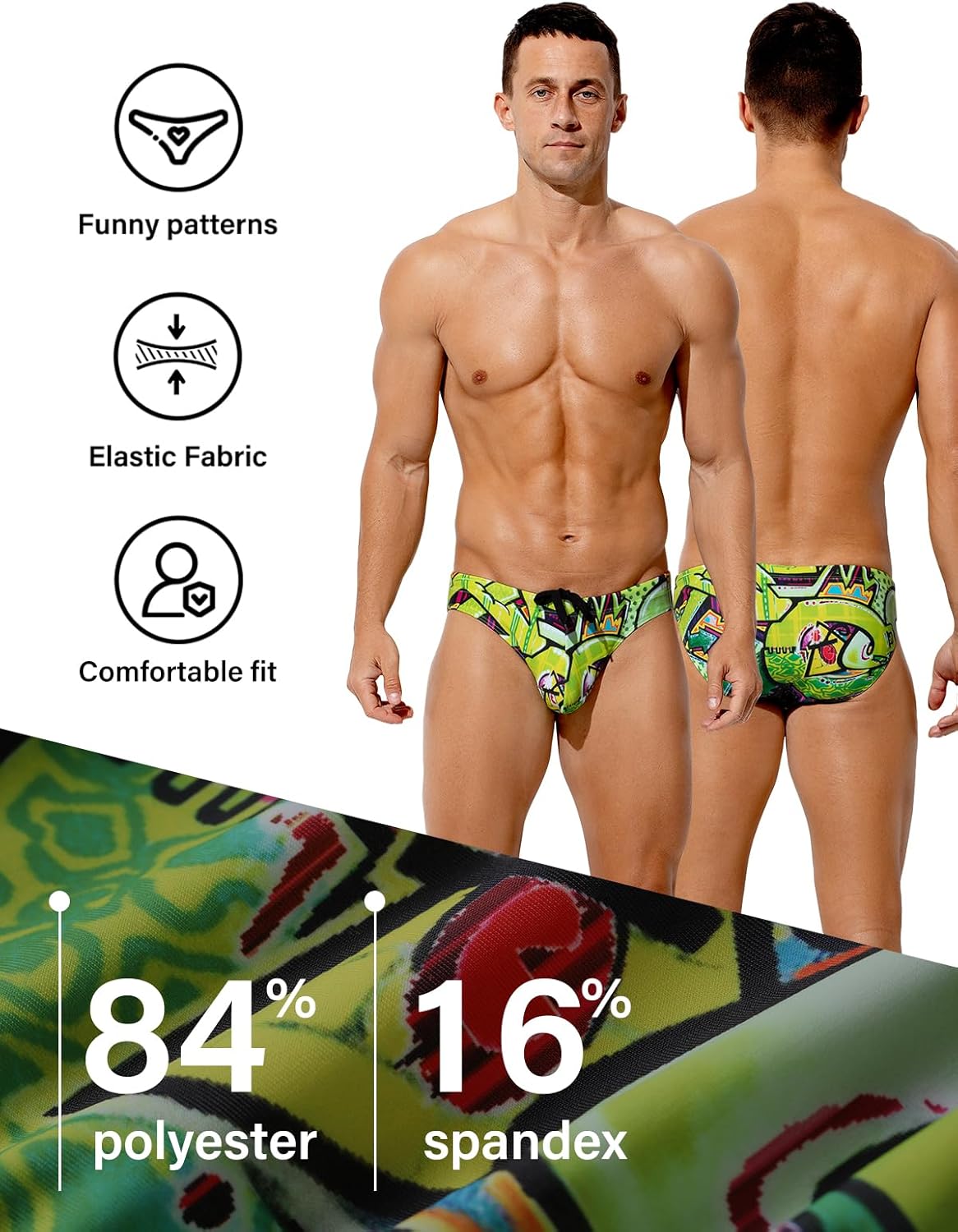 Arjen Kroos Mens Sexy Swim Briefs Bikini Swimwear Print Swimsuit with Drawstring Bathing Suit - Image 4