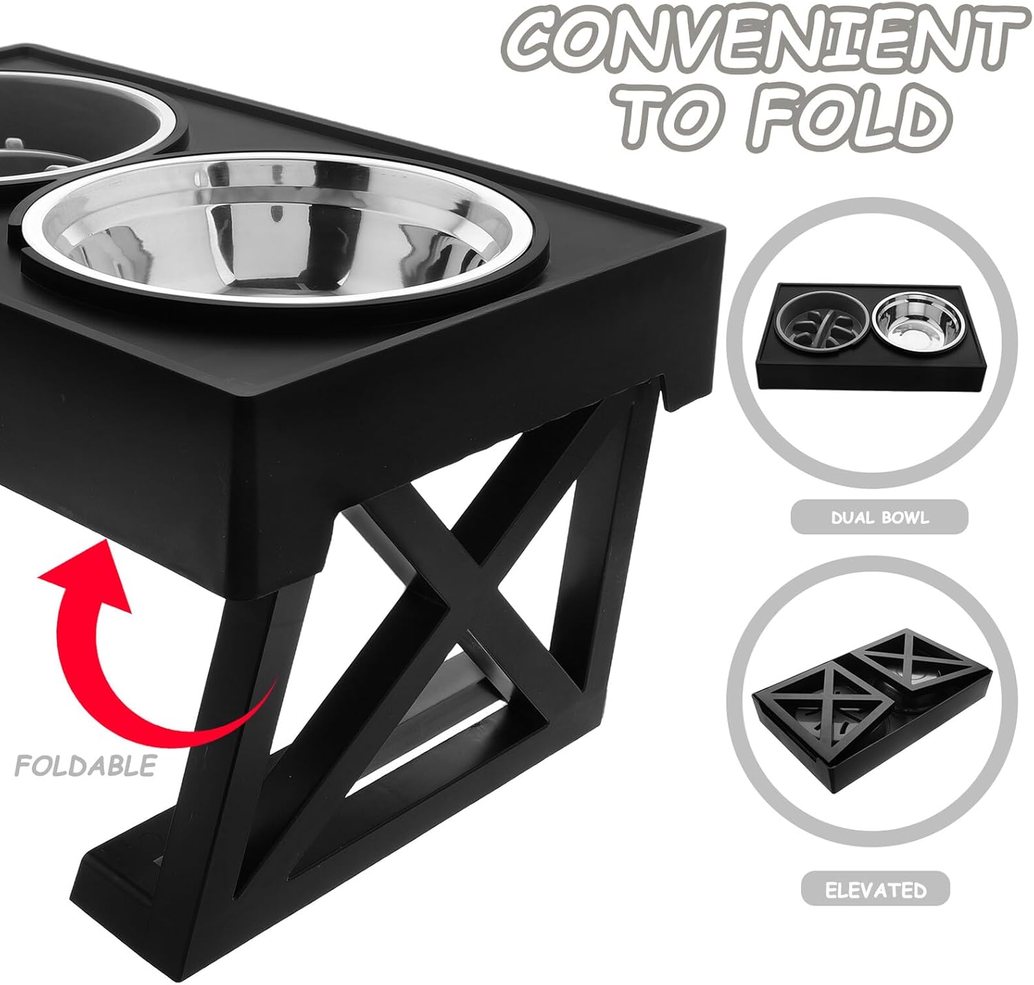 BESPORTBLE Elevated Stainless Steel Cat and Dog Bowls Set with Slow Feeder, Adjustable Height Stand, Anti-Choke Design for Puppy Supplies and Pet Feeding