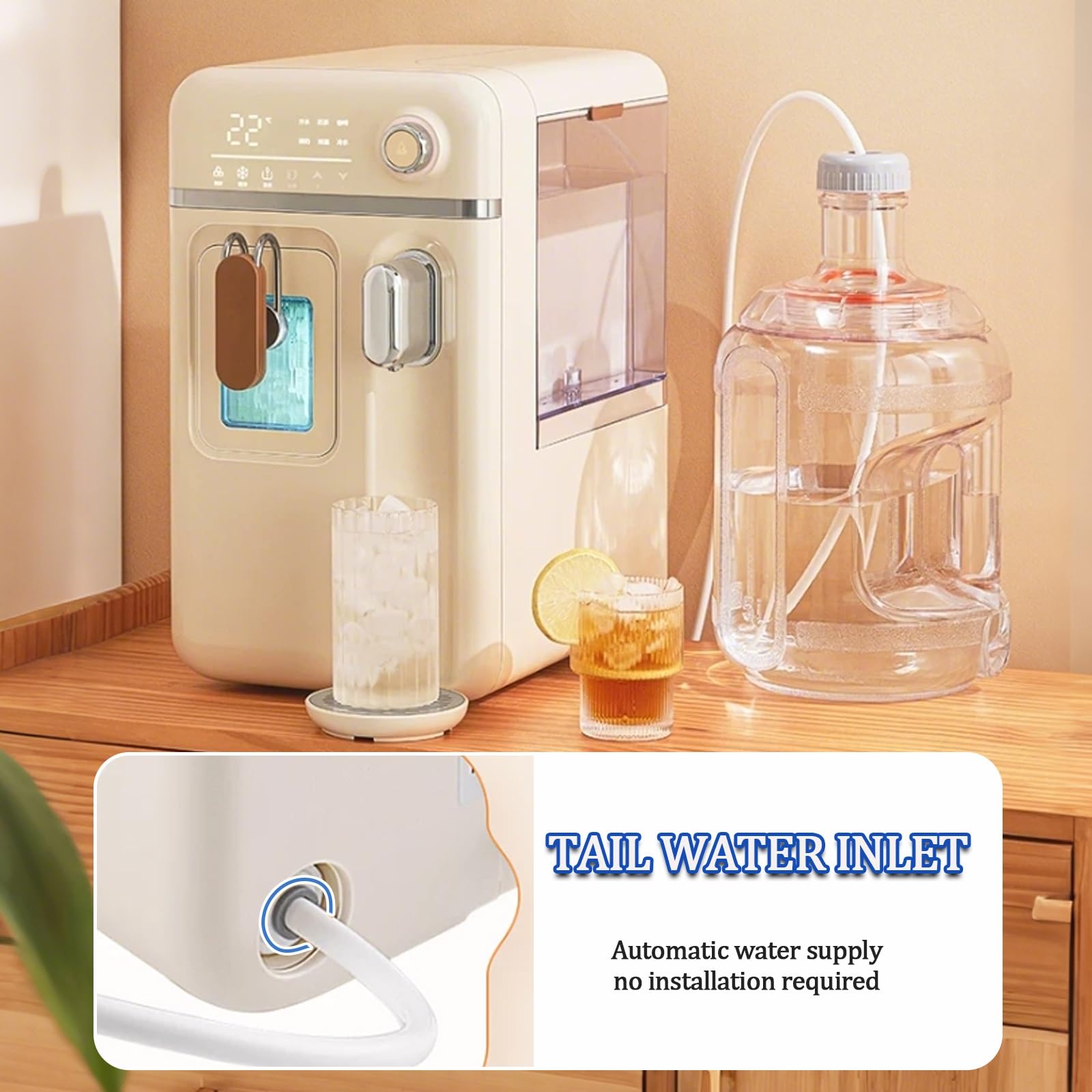 Máquina para hacer hielo de encimera con pantalla de control inteligente, temperatura ajustable y función de agua potable para el hogar, la oficina y las fiestas
