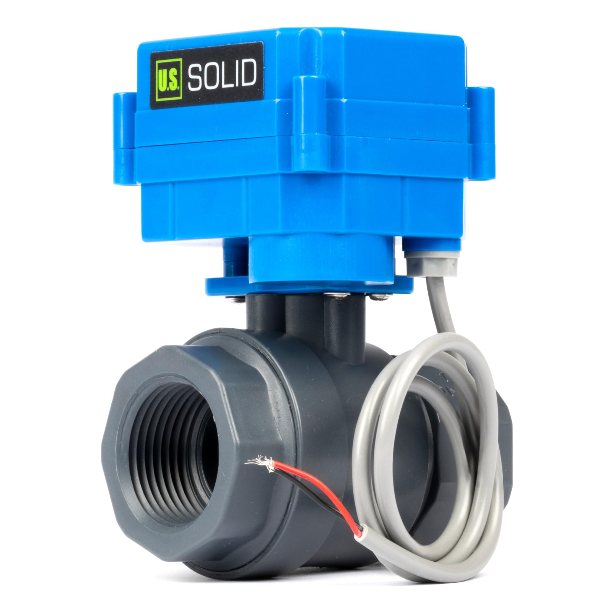 U.S. Solid Válvula de bola motorizada UPVC de 1 pulgada, válvula de bola eléctrica de plástico de 85-265 V CA, retorno automático de 2 cables, normalmente abierta, puerto completo