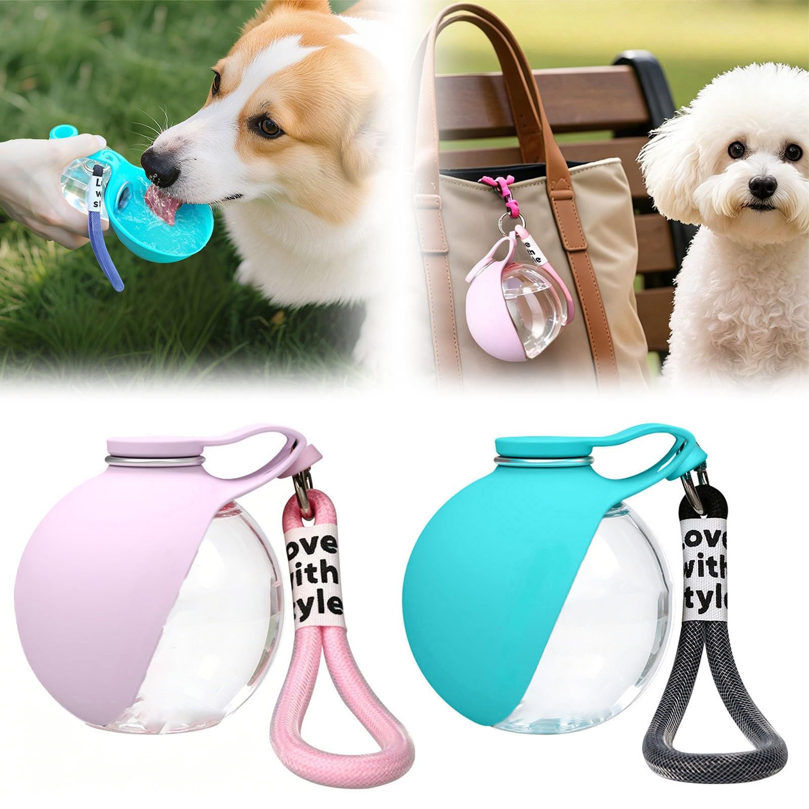 Leakproof Portable Dog Water Bottle - Stainless Steel Pet Travel Water Bowl, Puppy Drinking Cup with Handle for Walking Hiking Camping Outdoor Use for Small Dogs Cats Pets (Blue-Plastic)