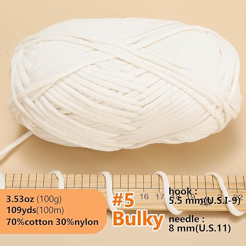 Miniatura 2 de Hilo para ganchillo, hilo suave de 3.53 oz para ganchillo, hilo de ganchillo para suéter, sombrero, calcetines, mantas (blanco)