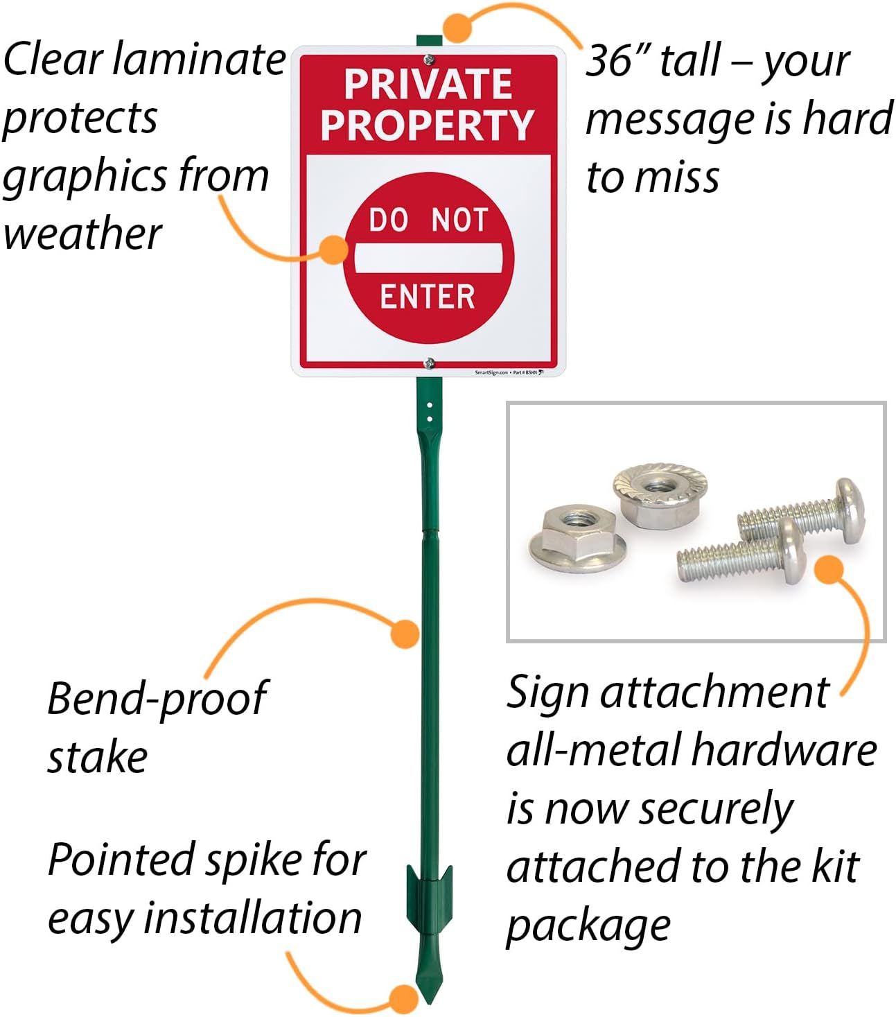 SmartSign "Private Property - Do Not Enter" LawnBoss® Sign | 10" x 12" Aluminum Sign With 3' Stake