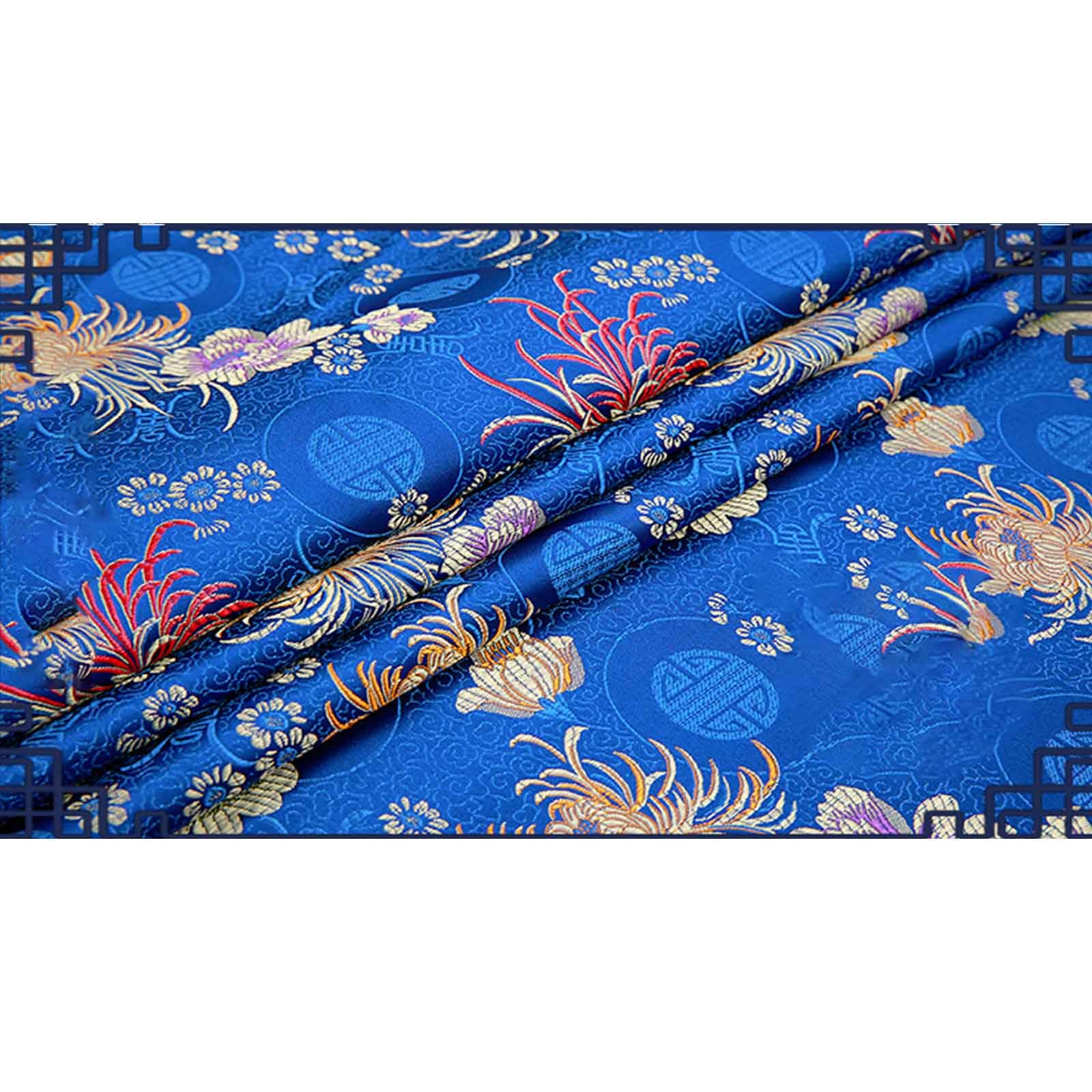 tkanina, Brokatowa satynowa tkanina kwiatowa do samodzielnego szycia, wzór kwiatowy chryzantemy, ręcznie robiony mebel, retro, wysokiej klasy cheongsam, 75X100 cm(Blue)