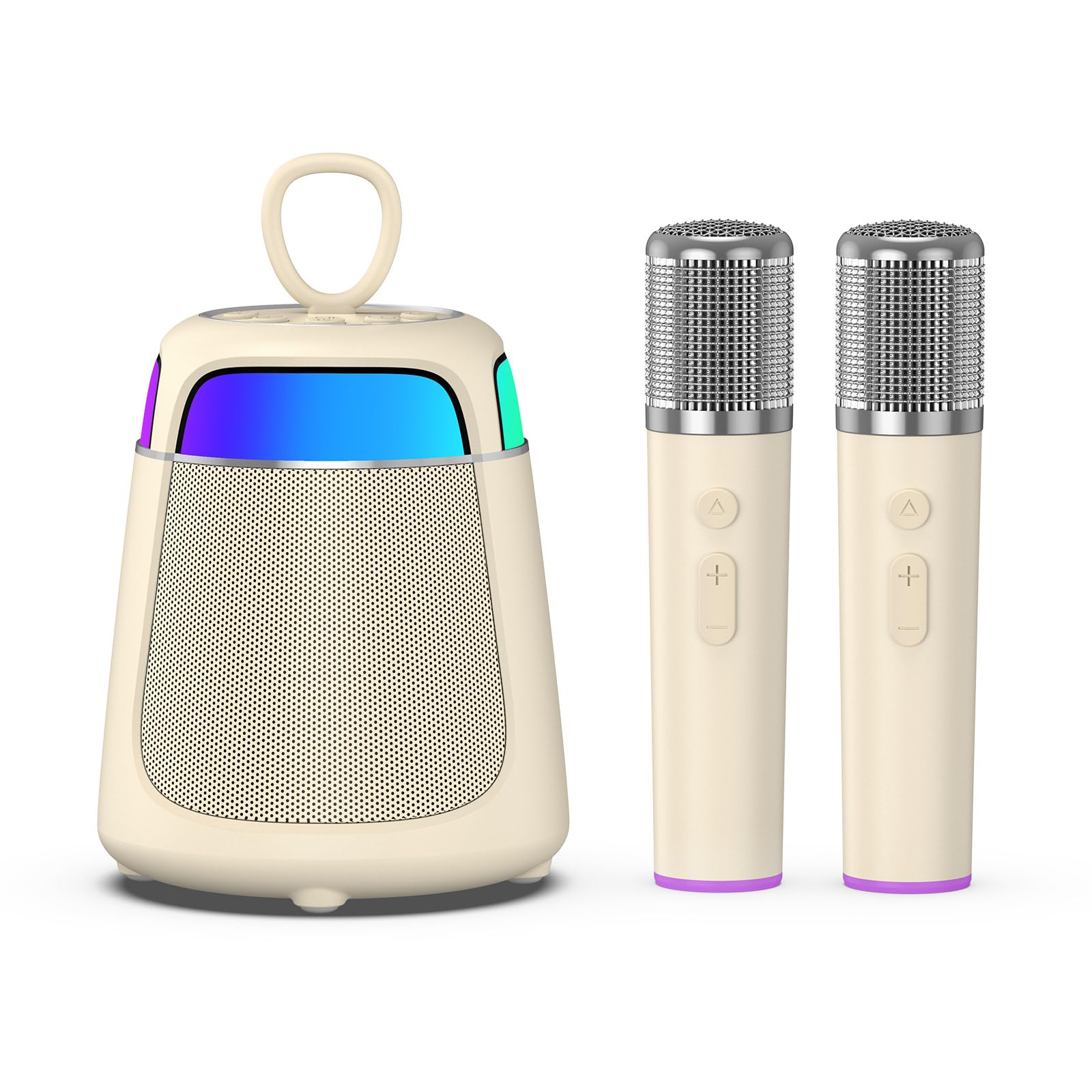 Karaoke Maschine mit 2 Mikrofonen, 2-in-1 Hochwertige Version Karaoke Anlage mit 10W Lautsprecher, Tragbare Bluetooth Maschine für Kinder und Familie, LED Beleuchtung mit 5 Stimmeneffekten, Geschenk