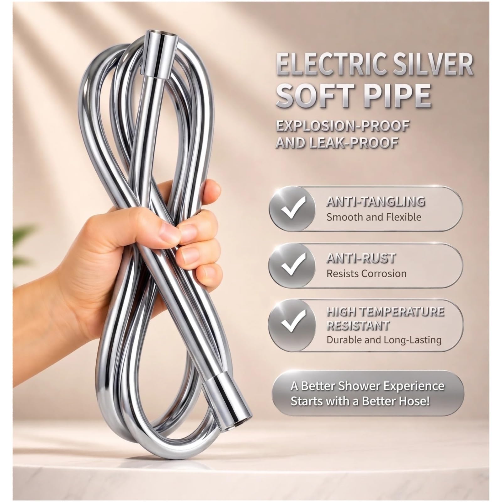 Manguera Ducha Manguera de ducha PVC suave Para Baño | Pipa de baño flexible antienredos giratoria Anti-explosión Titanio negro dorado mate(Brushed Gray)