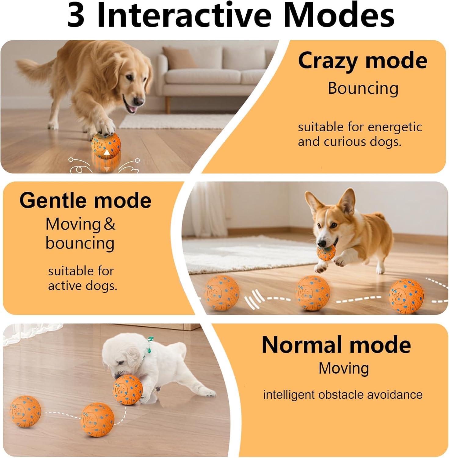 Jouets interactifs pour chien : balle intelligente pour chien – rebondissement automatique, vibration et action de saut ! Design Duraspin durable pour les mâcheurs agressifs. Rechargeable et durable