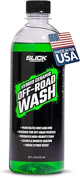 صابون غسيل السيارات الرغوي السميك فائق التركيز من Slick Products Total Off-Road Wash بتركيبة سيراميكية هجينة للدراجات النارية ومركبات الدفع الرباعي والمركبات متعددة الأغراض والشاحنات وسيارات الجيب والمزيد من الرغوة جاهز للاستخدام 16 أونصة