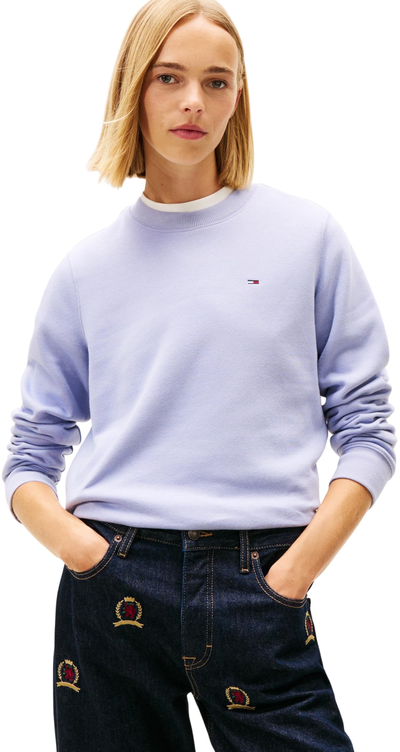 Tommy Jeans Women's TJW REG S FLAG CREW DW0DW19959 Pullover Sweatshirt, BLUE (Periwinkle Dusk), S