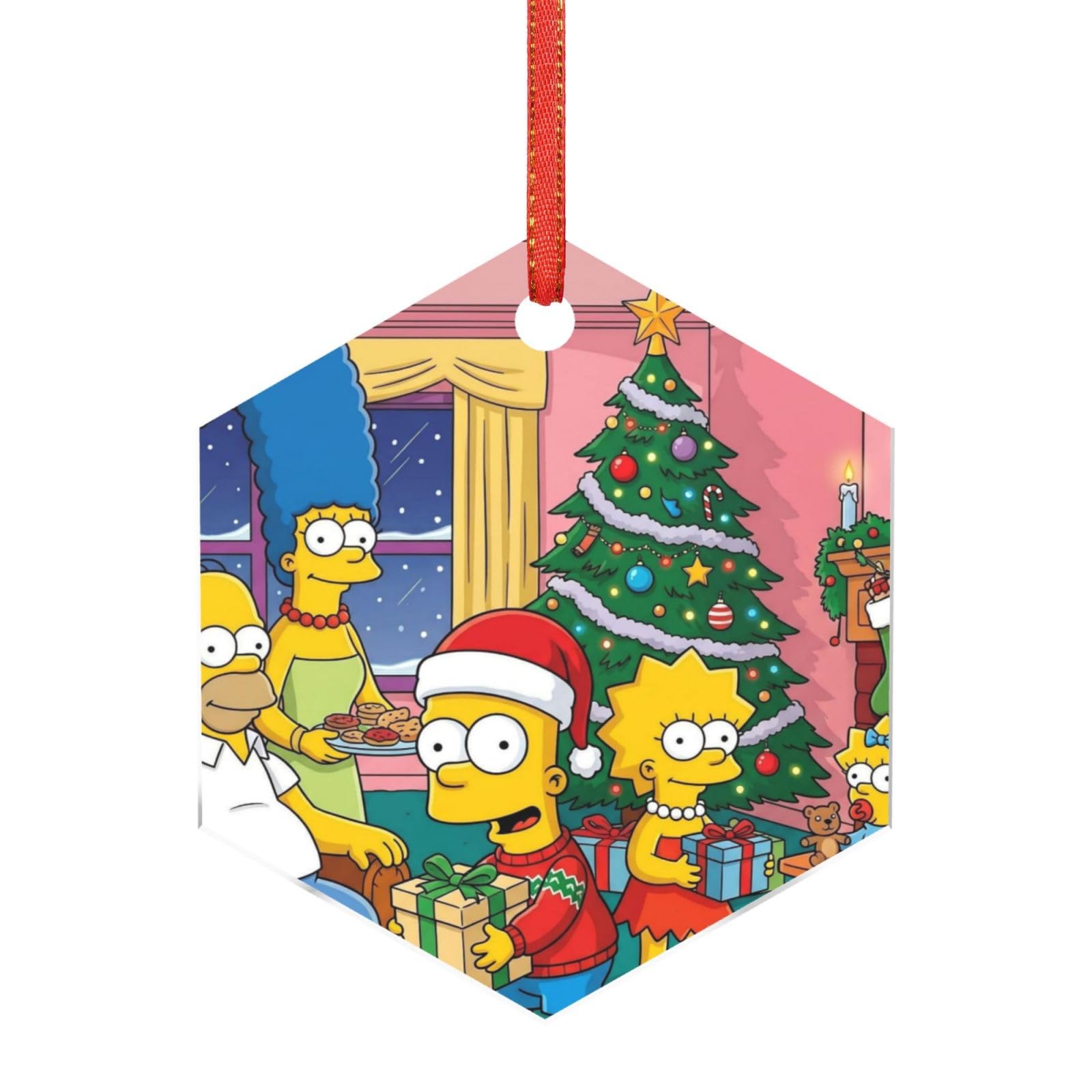 Hjkjkkj Hexagon Acrylic Ornament Christmas Tree Decoration Clear Round Pendant With Red Ribbon Simpsons Christmas Ornaments Indoor Outdoor Hanging Acrylic Pendants For Xmas Party Decor