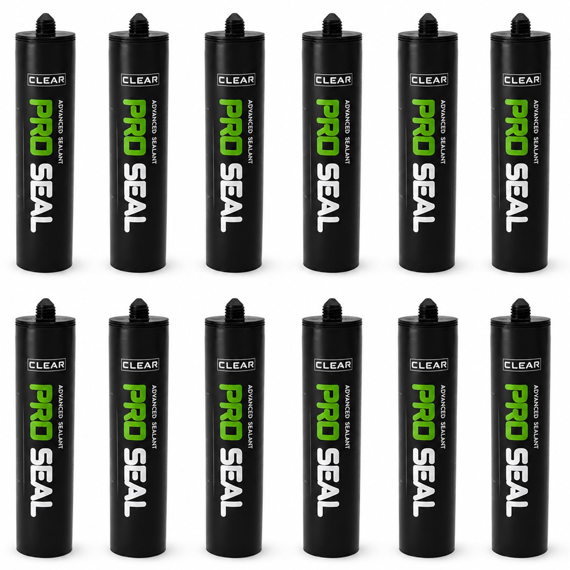 Built Right Pro Seal Silicone Sealant for Bathroom & Kitchen – Waterproof Sanitary Caulk for Baths, Showers, Basins, Sinks, Tiles, Worktops, uPVC Windows & General Sealing, Clear, Pack of 12
