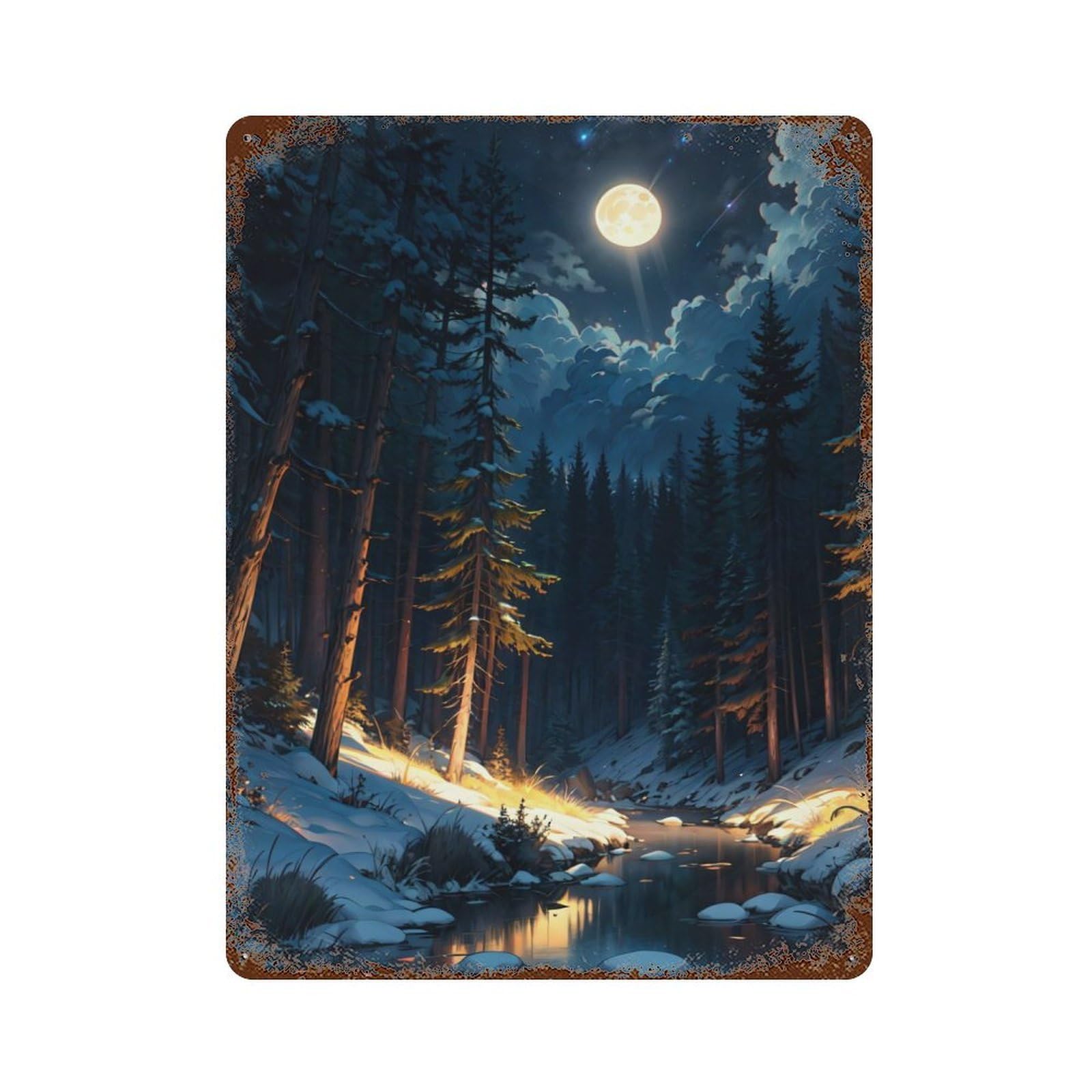 River In The Forest Rusty Metal Tin Sign 15.7"x11.8", for Shed, Workshop And Garage Wall Decor, Novelty Wall Decor