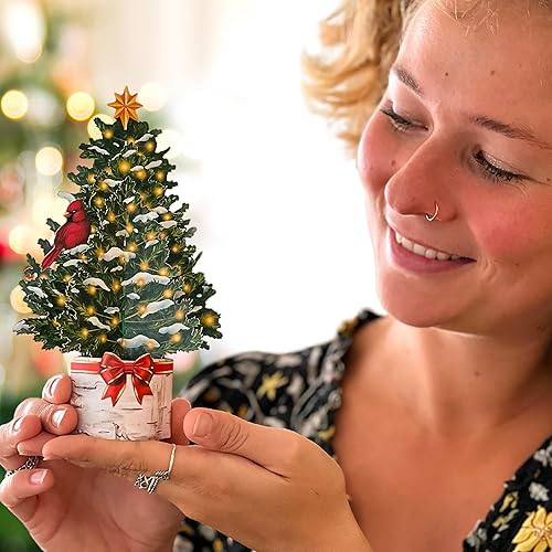 Miniatura 5 de Freshcut Paper Tarjetas desplegables, mini árbol de Navidad de 7 pulgadas, tarjetas de felicitación emergentes 3D, tarjetas de Navidad, tarjetas de