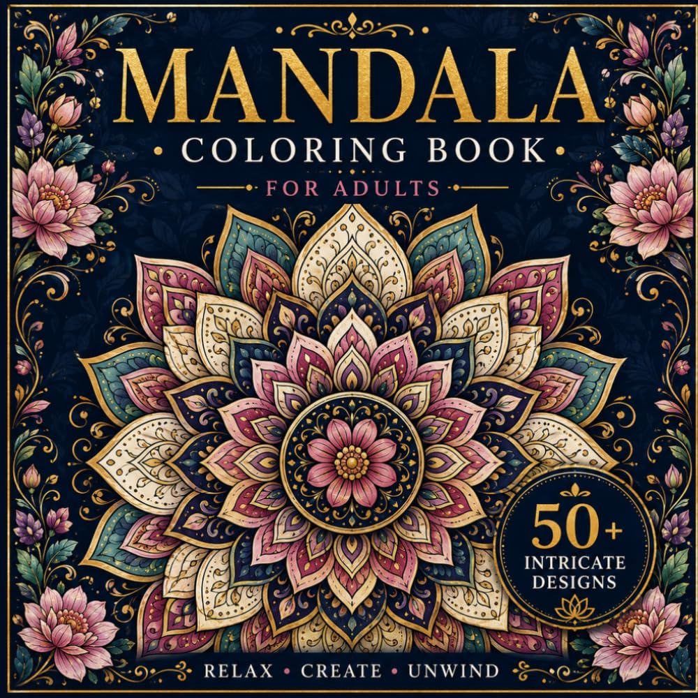 Flower Mandala Coloring Book for Adults: 50+ Stunning Mandala Designs for Relaxation, Stress Relief, and Mindfulness