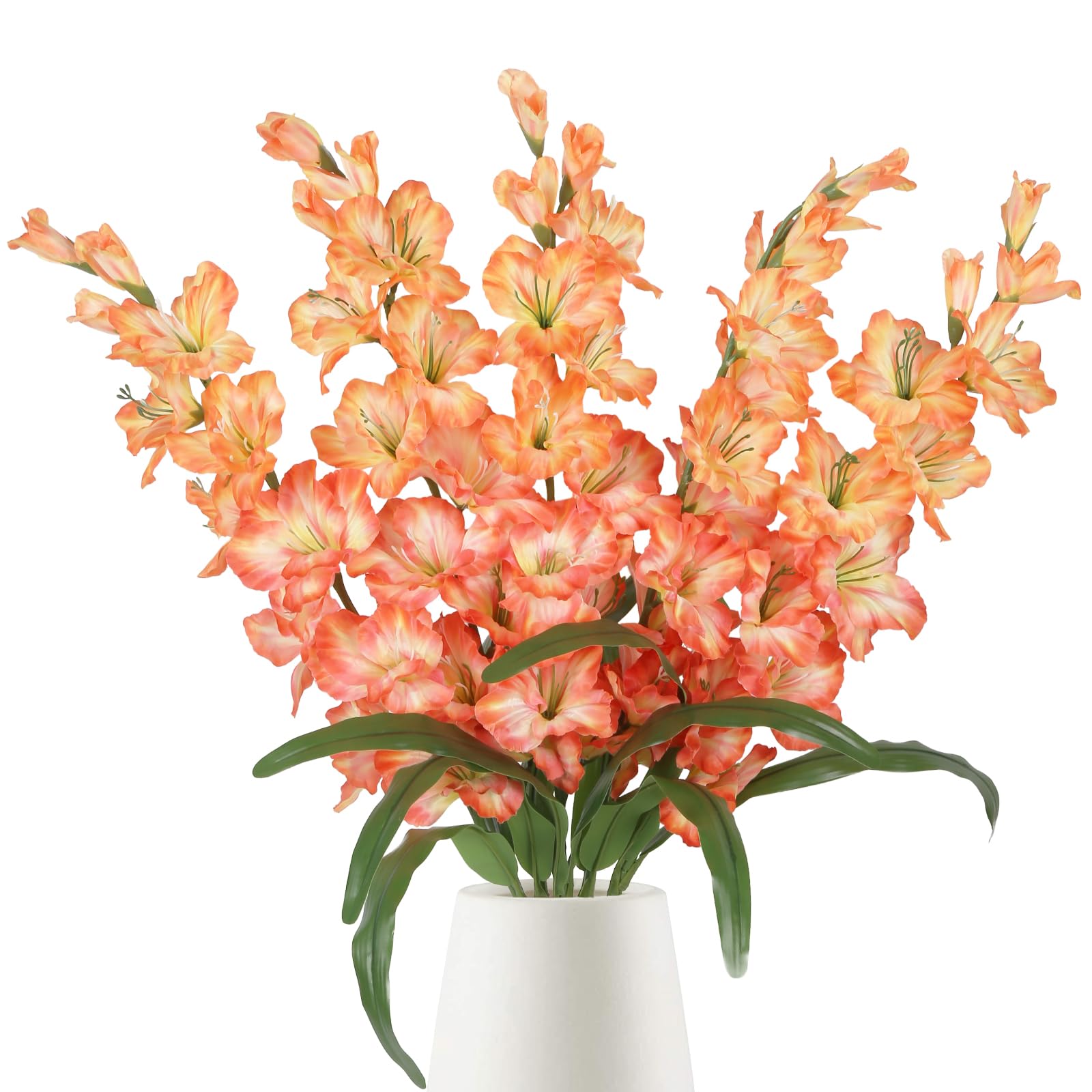 IPOPU Orange Fake Flowers - 5PCS Gladiolus Artificial Flowers, 33" Silk Gladiolus Faux Flowers with Long Stems for Tall Vase Wedding Centerpieces,
