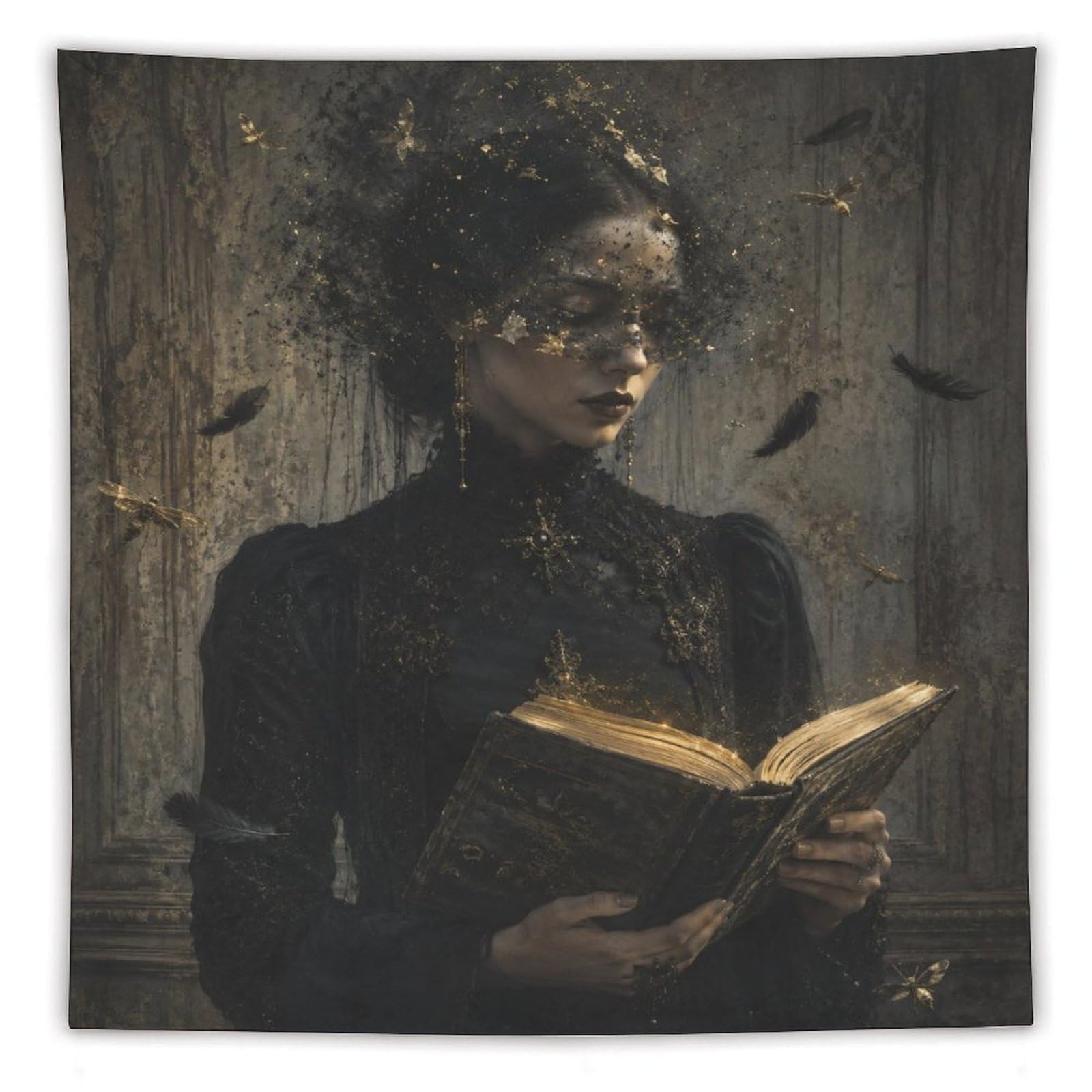 W7C8U2X3 Dark Woman Reading Wall Tapestry, Oil Painting, Apartment
