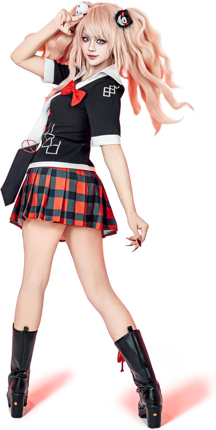 OSIAS Women Enoshima Junko Cosplay Costume with Neck Ornament and Bow Tie