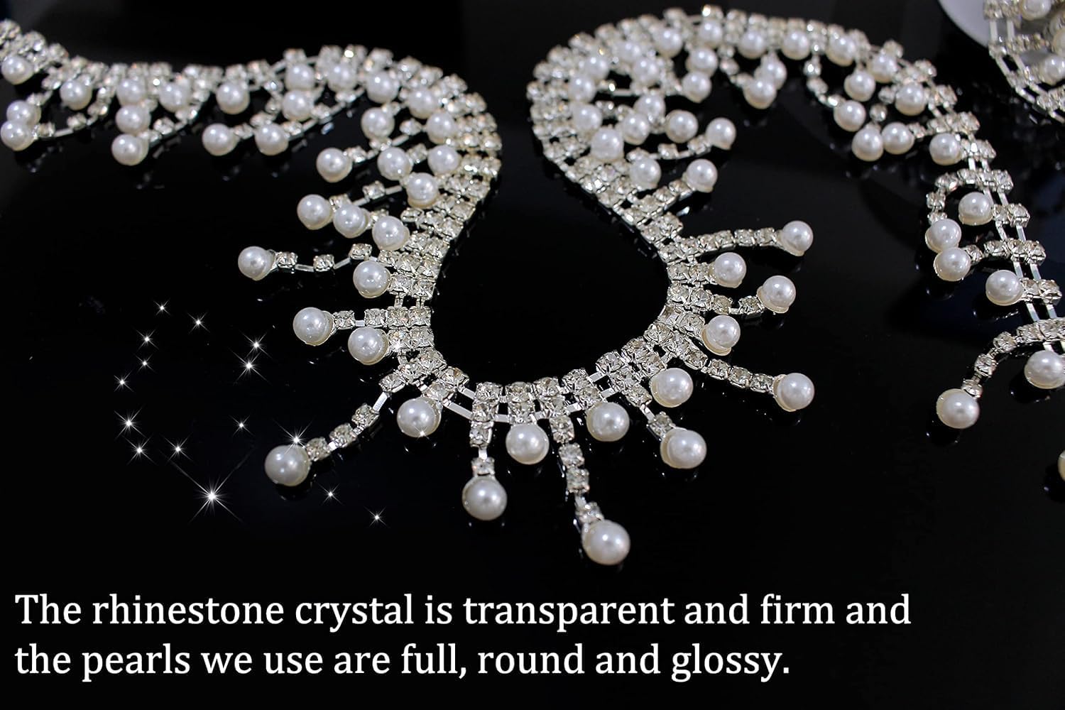FQTANJU 1 Yard Rhinestone Pearl Tassel Fringe Trim Ribbon, Inlaid Pearl Beaded Crystal Close Chain Applique Bridal Embellishments for Sewing Crafts Wedding Party Clothing DIY Decoration