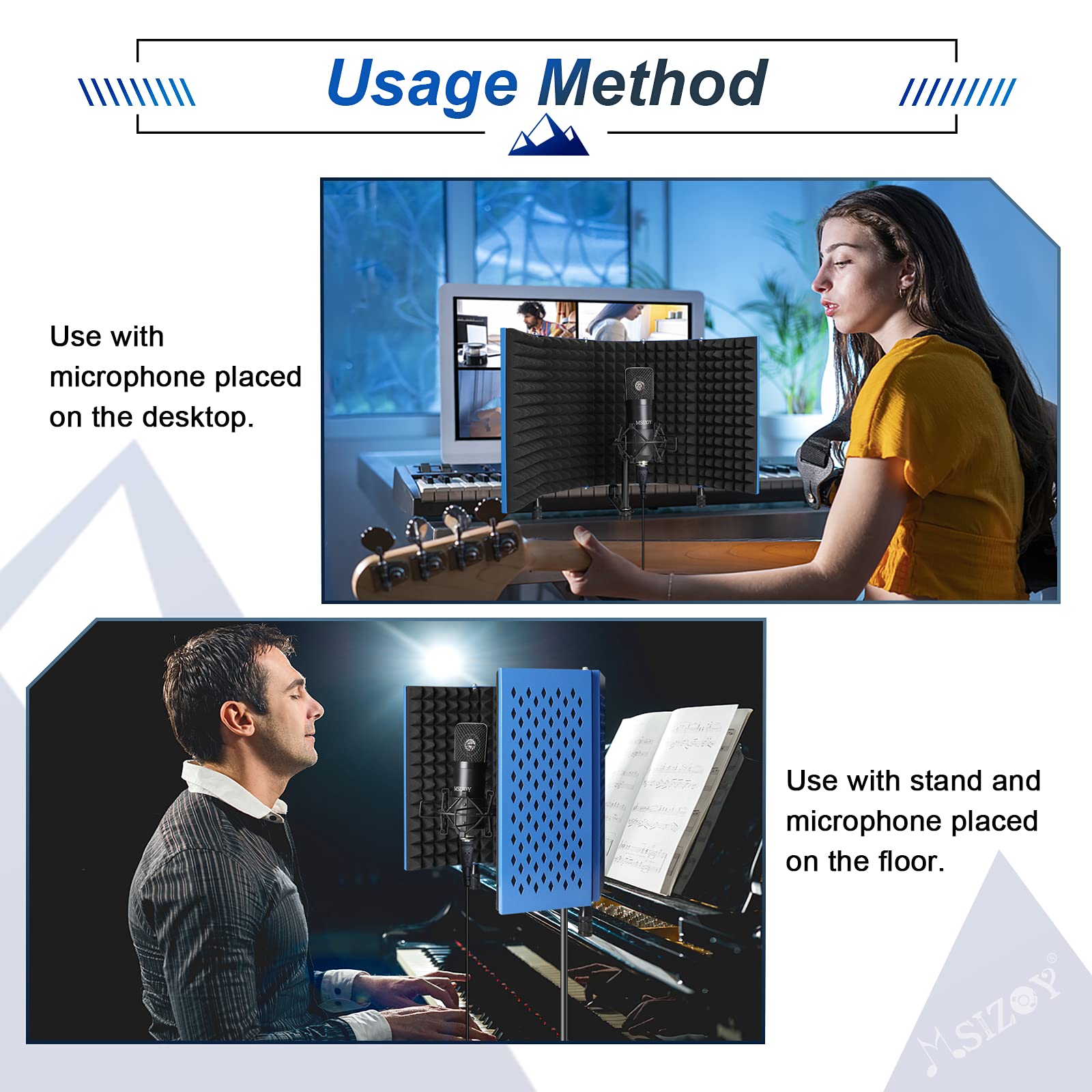5 pannelli blu microfono isolante, microfono ad alta densità fonoassorbente schiuma metallo scudo per studio di registrazione audio, podcast, canto e trasmissione, giochi (blu