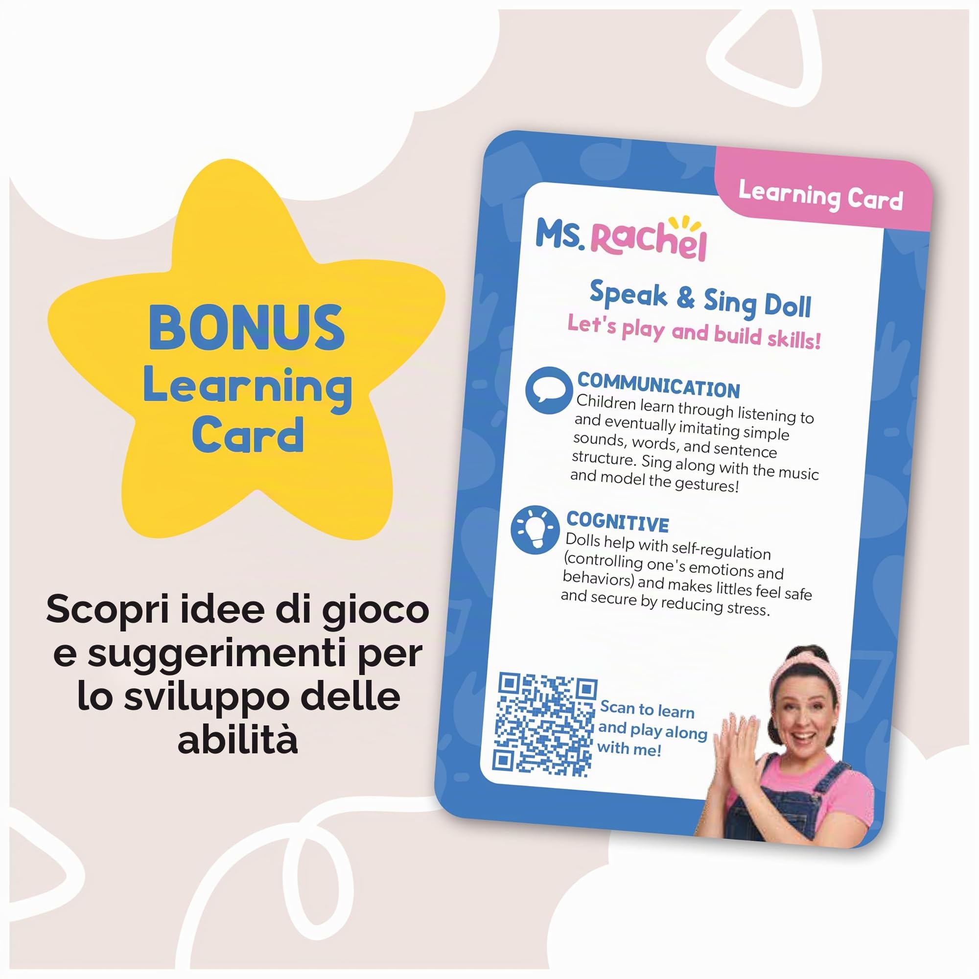 Ms. Rachel Speak & Sing, Bambola Giocattolo interattivo, Altezza 40,6 cm, con 4 Canzoni e 16+ Frasi, Giocattoli per Bambini dai 6 Mesi ai 3 Anni