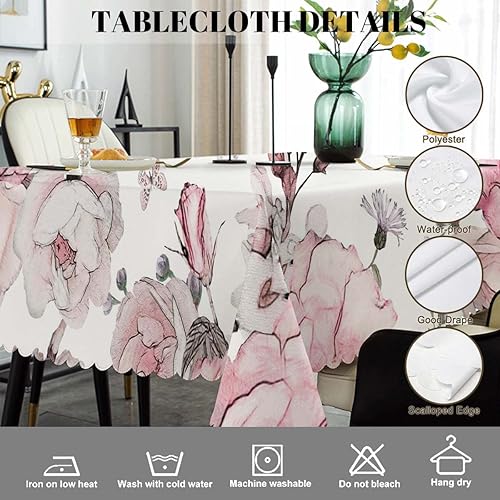 Miniatura 4 de Swono Mantel rectangular de 52 x 70 pulgadas, diseño de rosas y hojas de acuarela, resistente para mesas rectangulares, mantel decorativo para
