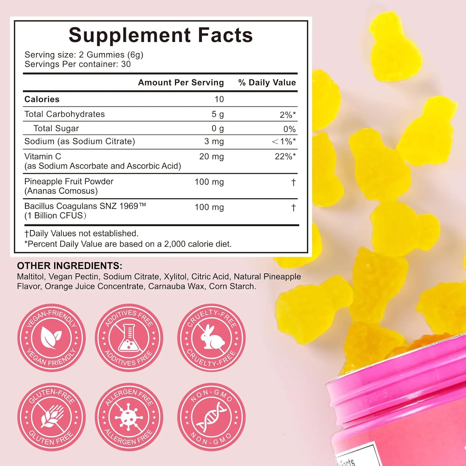 Vaginal probiotics Pineapple Gummies for Women ph–Slippery elm Feminine Balance Gummies,ph Balance probiotics for Women Feminine Care